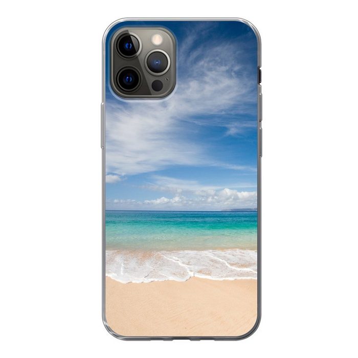 MuchoWow Handyhülle Ein tropischer Strand auf Hawaii an dem die Wellen an Land gespült Handyhülle Apple iPhone 13 Pro Smartphone-Bumper Print Handy