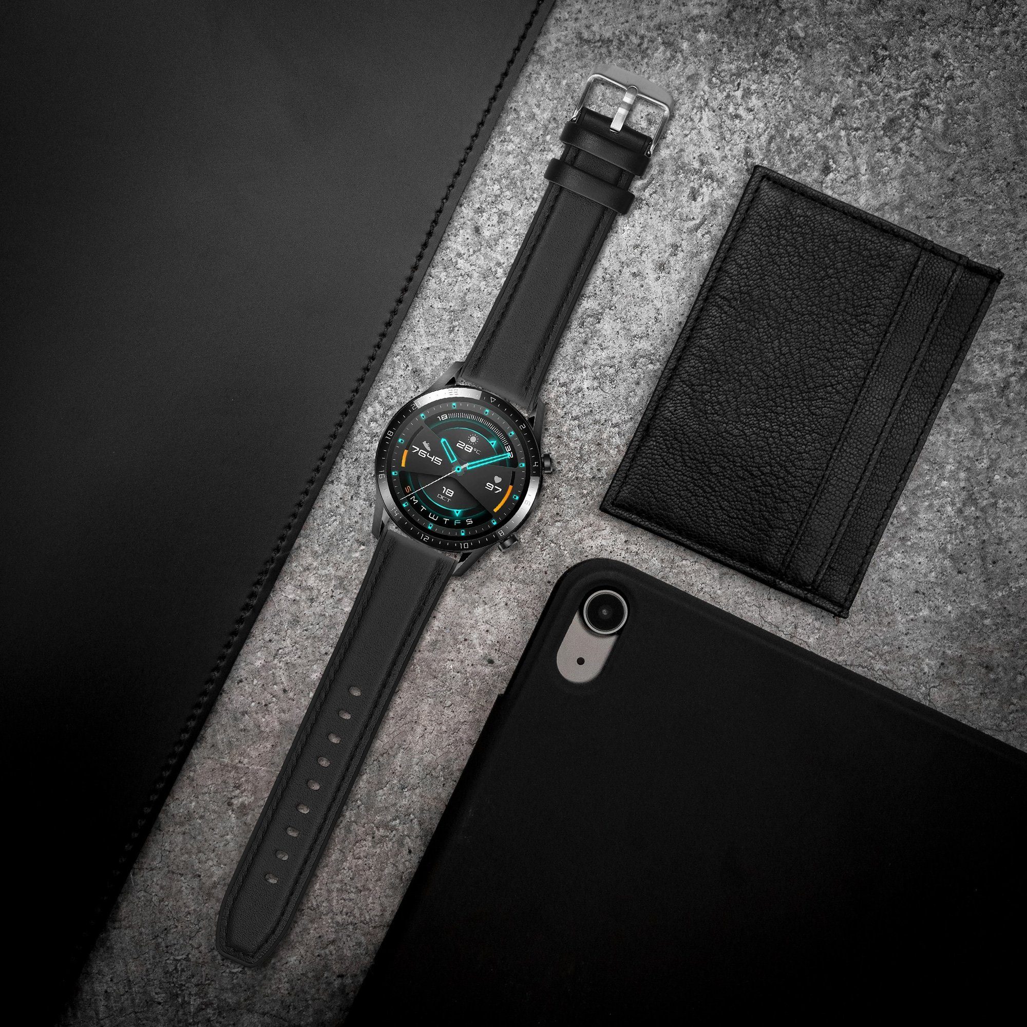 kwmobile Sportarmband für Huawei Huawei Watch GT / GT2 / GT3 (46mm) Smartwatch, 1-tlg., Leder Fitnesstracker Ersatzarmband Uhrenverschluss