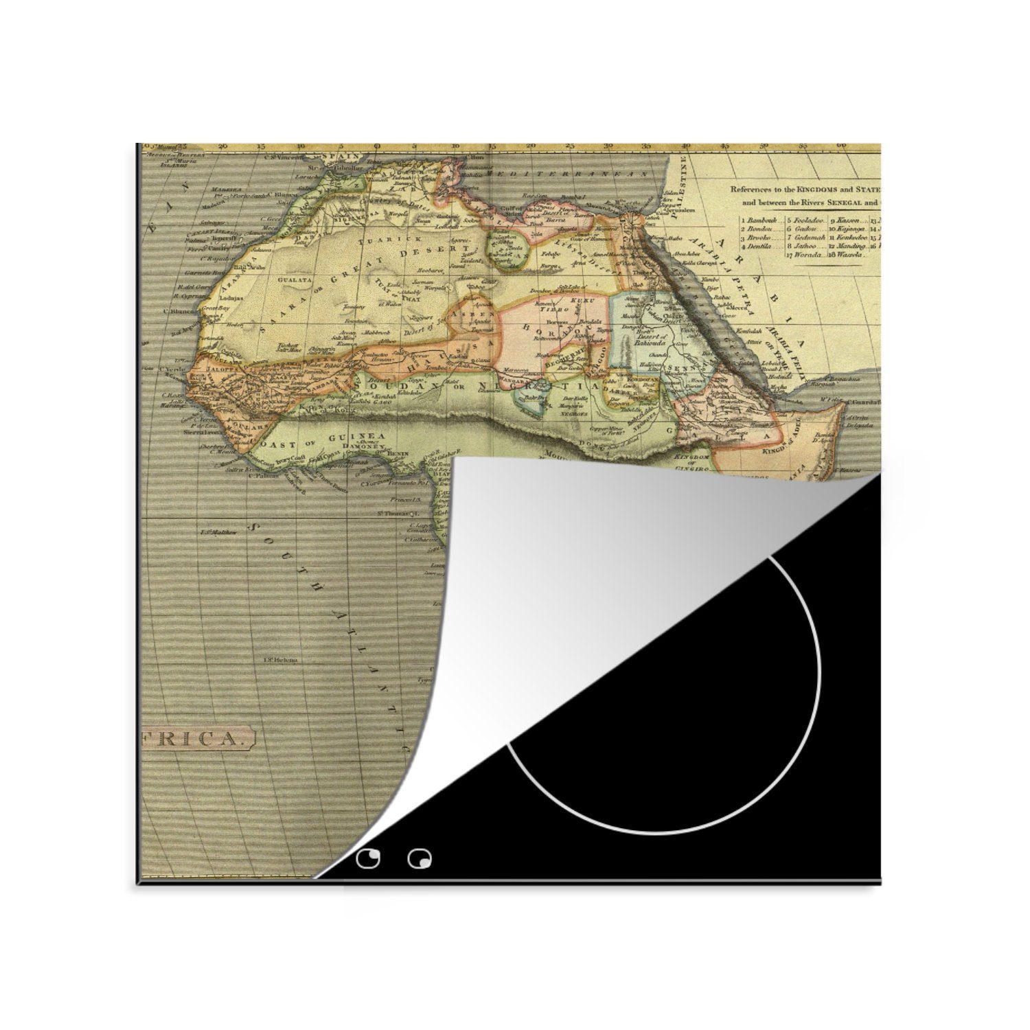 MuchoWow Herdblende-/Abdeckplatte Afrika - Kontinent - cm, Ceranfeldabdeckung, Karte (1 78x78 Vintage, - küche Vinyl, tlg), für Arbeitsplatte