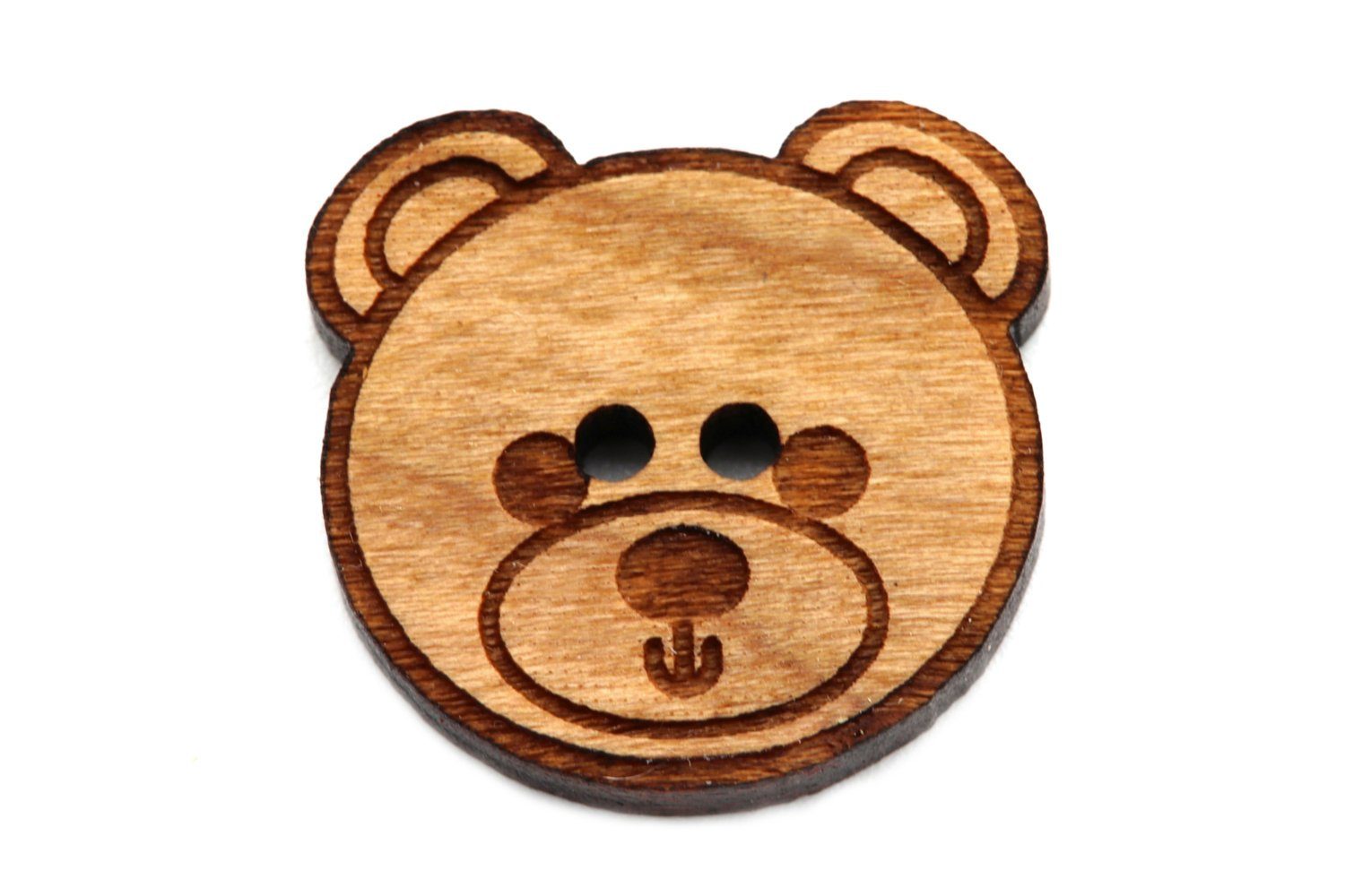 NaturSchatulle Knopf Holzknöpfe Motive, 10 Stück diverse Holzarten 2 Loch Basteln Nähen Annähen Teddy Handmade