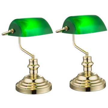etc-shop LED Tischleuchte, Leuchtmittel nicht inklusive, 2er Set Nostalgie Antik Retro Tisch Lampe Banker Leuchte
