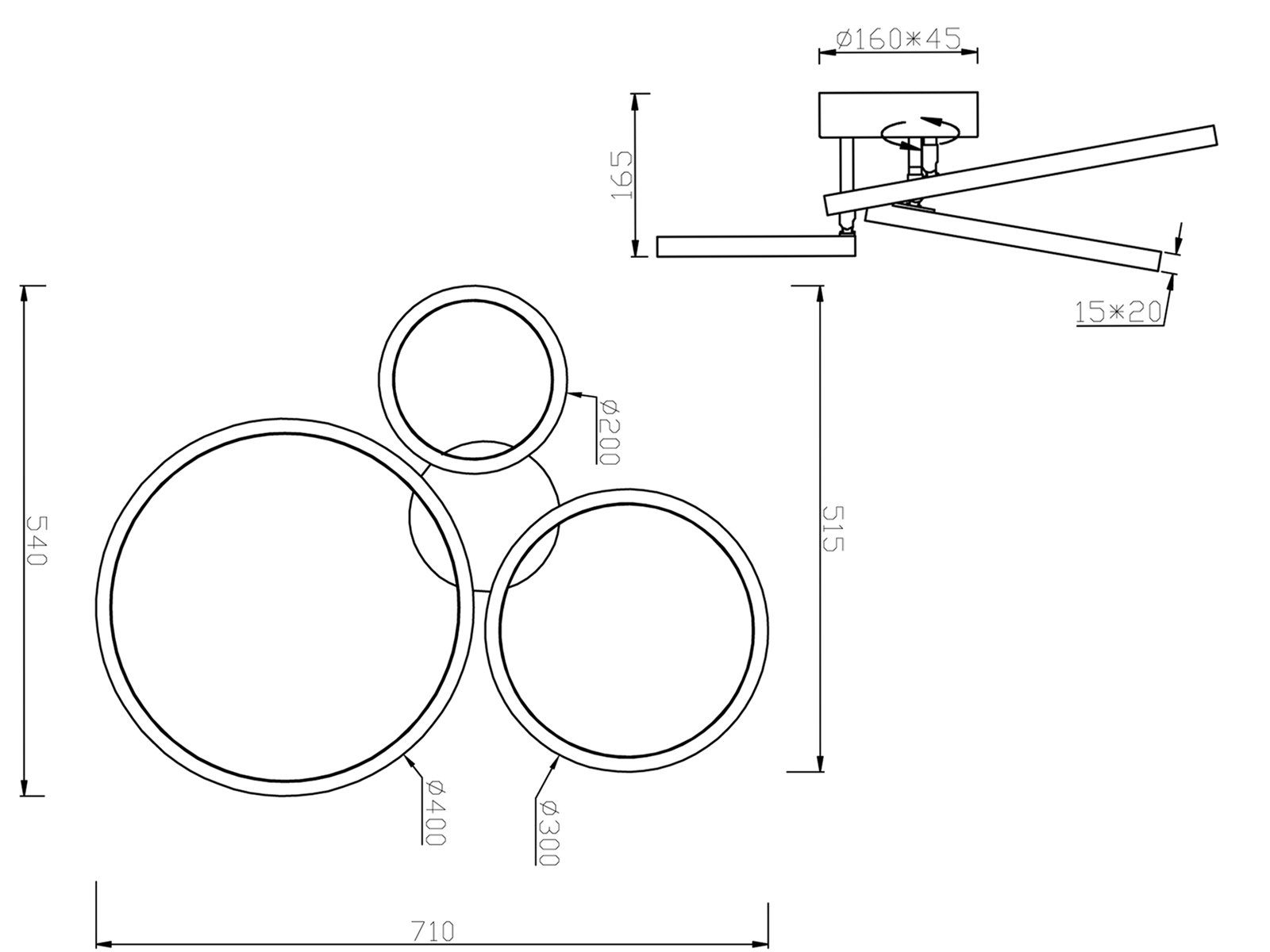 Ringe integriert, matt LED Dimmer, meineWunschleuchte flach, Breite Designer LED Weiß Weiß Galerie Lampe schwenkbar, 71cm fest Deckenleuchte, große Warmweiß,