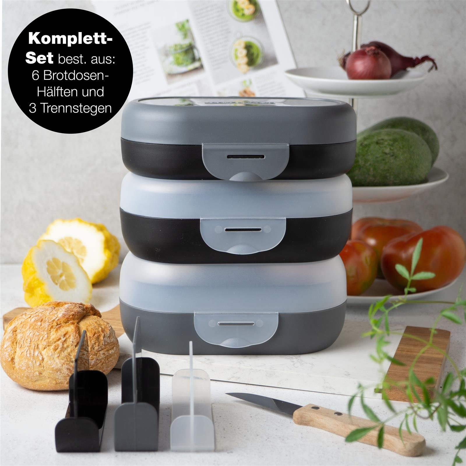 Moritz & Moritz Lunchbox Moritz & Moritz Mix Brotdosen dunkel, Kunststoff, (3er Set, 6-tlg), Mix & Match - mit Fächern