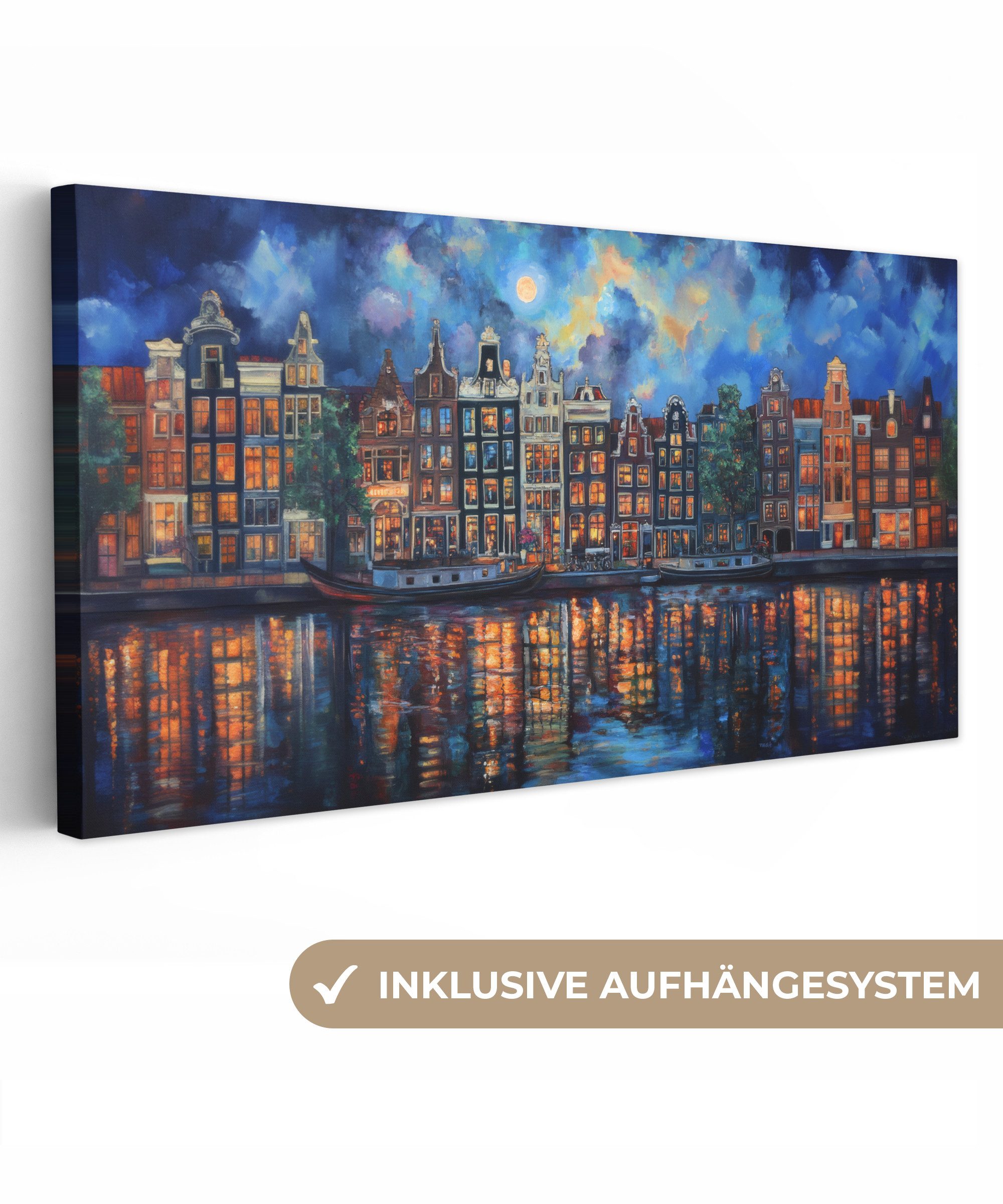 OneMillionCanvasses® Leinwandbild Panorama Grachten Amsterdam - günstig online kaufen