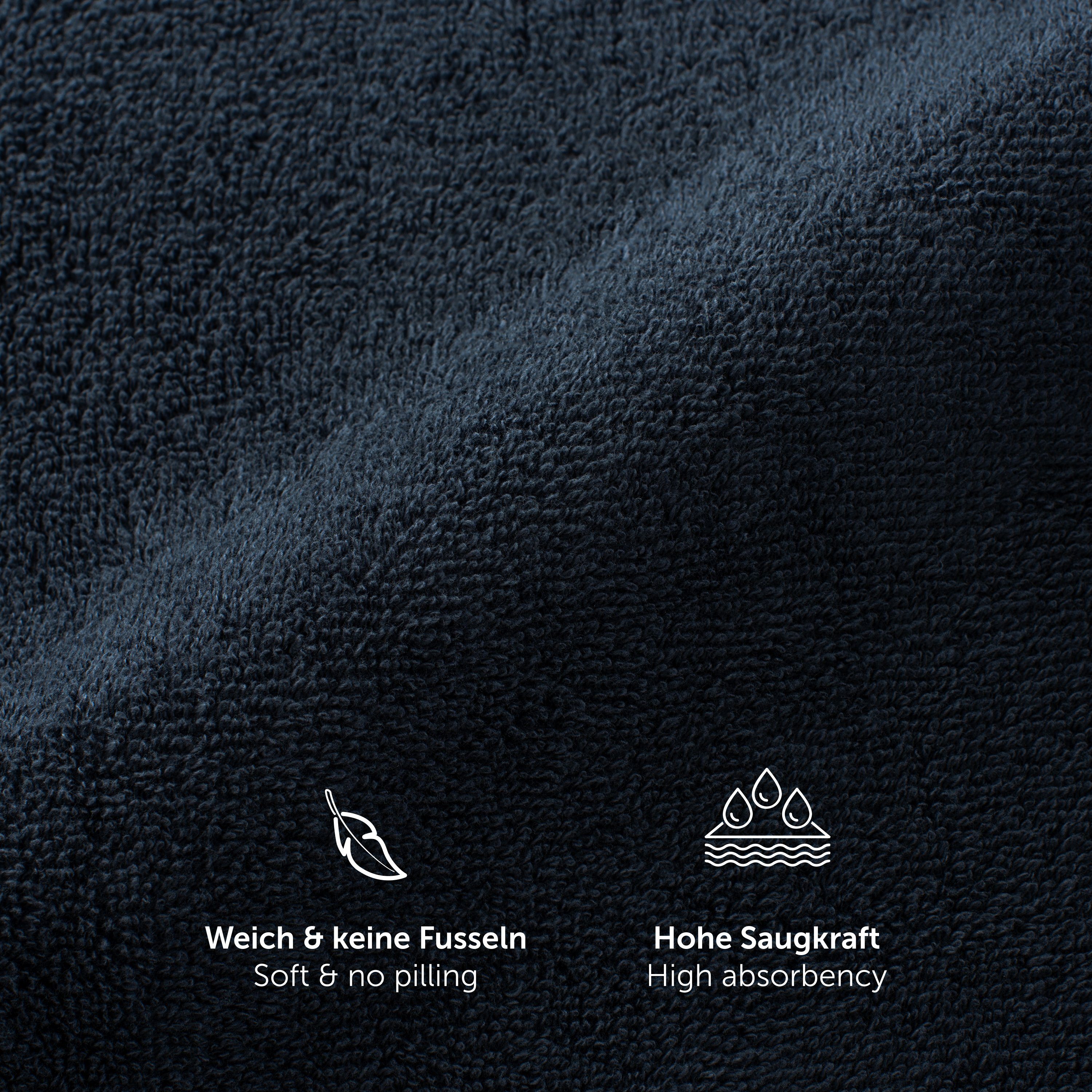 modischer 100% saugstark, Baumwolle Blau Baumwolle Frottee 70x140cm und Badetücher 2er und Blumtal mit - Aufhängeschlaufe, (2-St), Dunkel praktischer Bordüre Badetücher Set weich