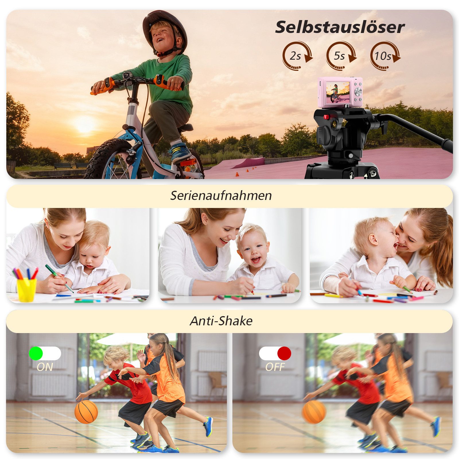 AKKEE Digitalkamera 1080P 44MP Kompaktkamera mit 32G Karte 16X Digitalzoom Kompaktkamera (44 MP, Anti-Shake, Serienaufnahmen, Timer-Aufnahme, Gesichtserkennung) – Bild 4 von 5