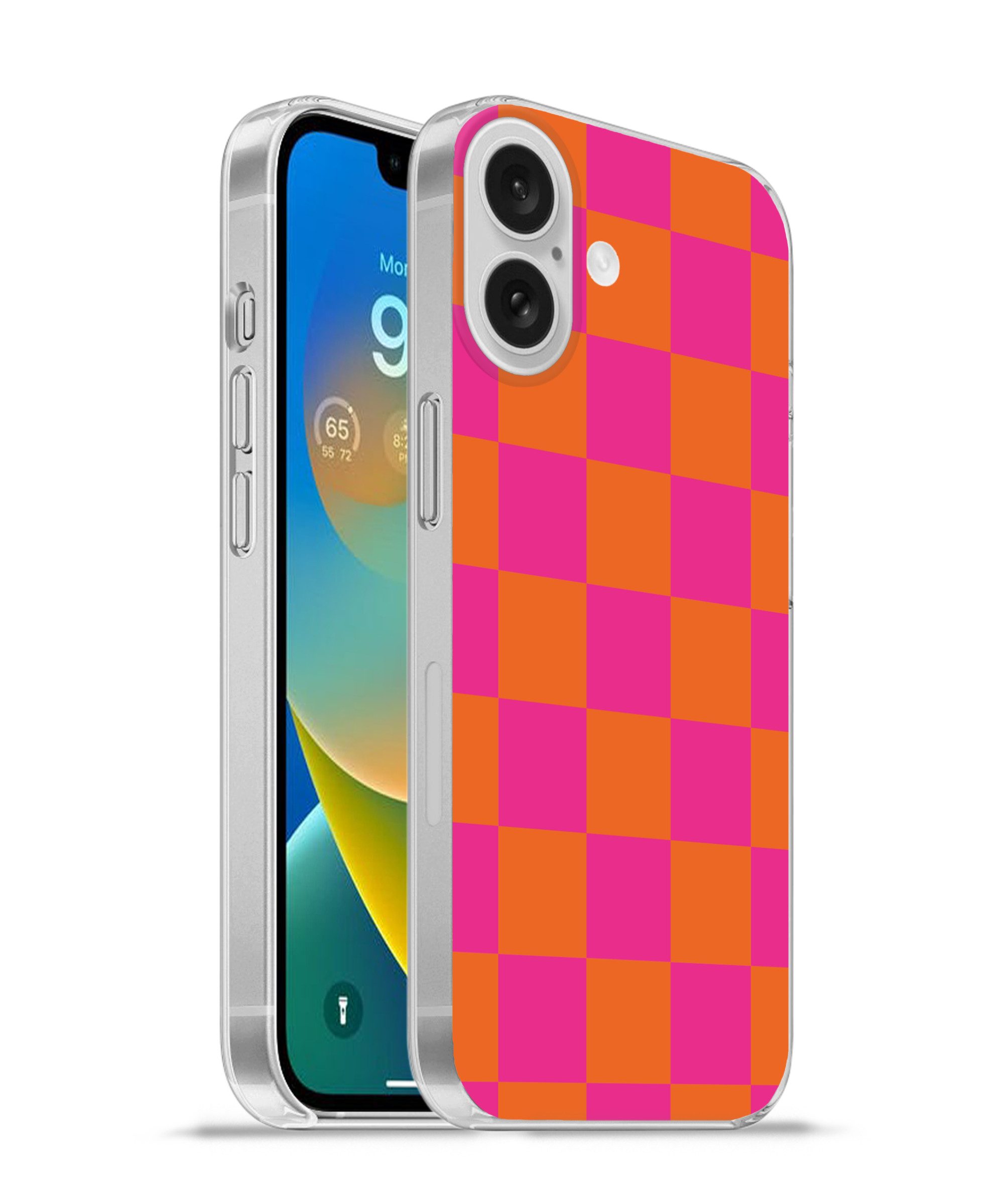 MuchoWow Handyhülle für Apple iPhone 16 Schachbrettmuster - Orange - Rosa - Blöcke, Smartphone-Bumper, Print, Handy Schutzhülle Dünn