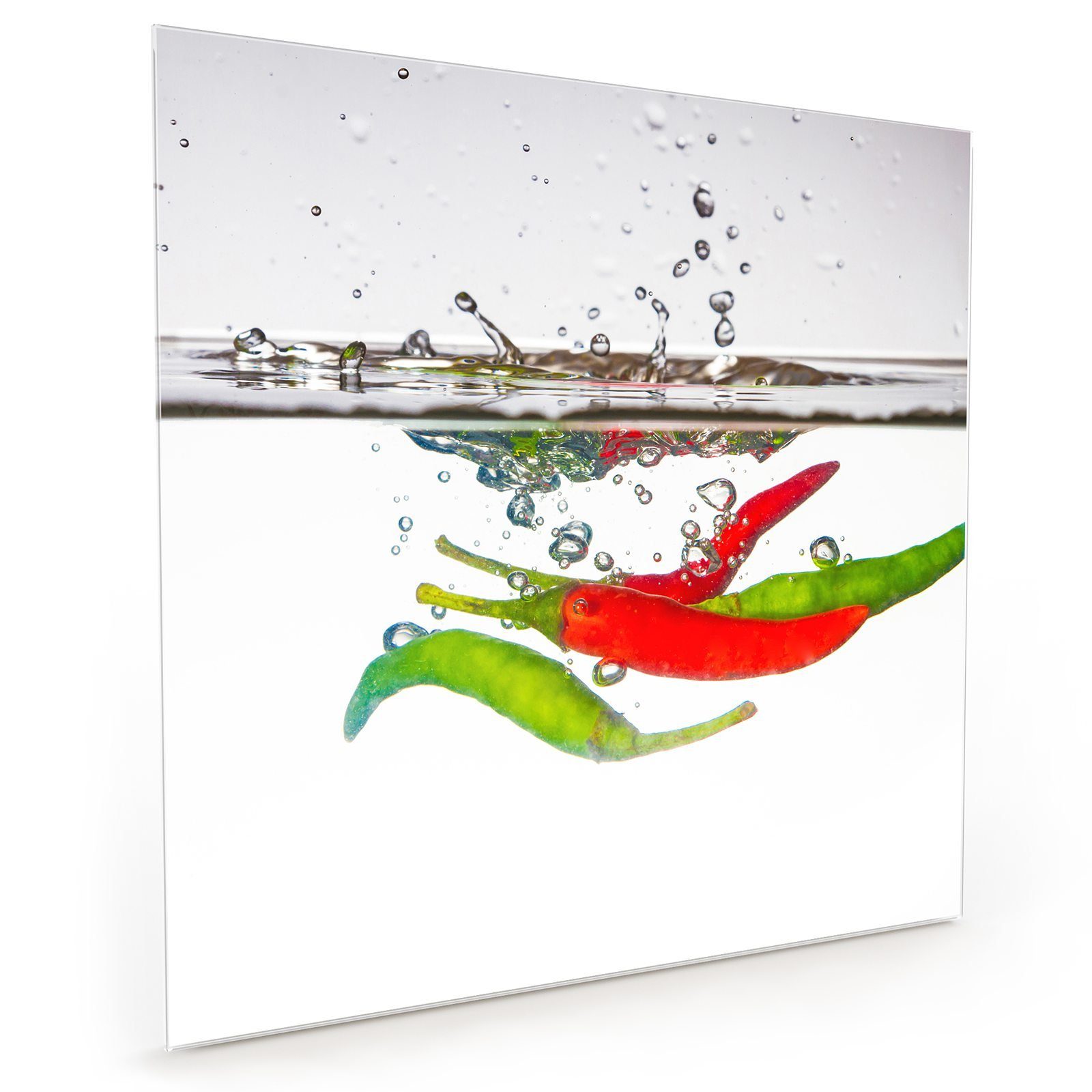 Primedeco Küchenrückwand Küchenrückwand Spritzschutz Glas mit Motiv Chili im Wasser