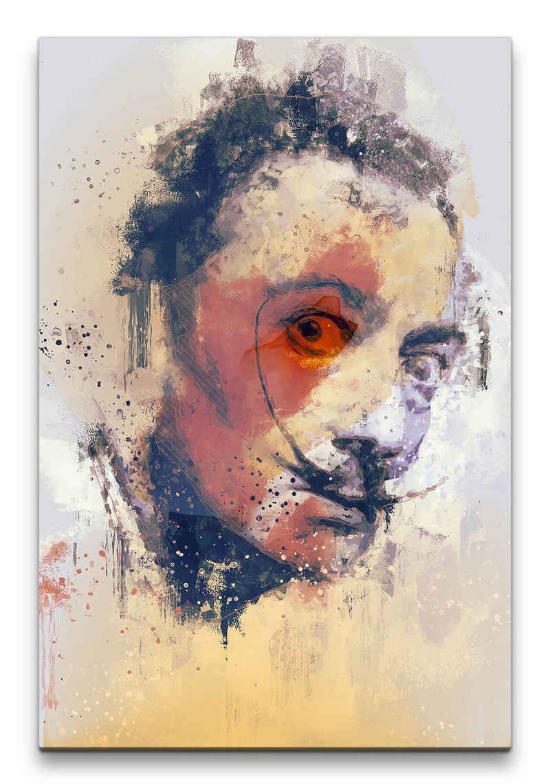 Sinus Art Leinwandbild Salvador Dalí Porträt Abstrakt Kunst Künstler Legende 60x90cm Leinwandbild