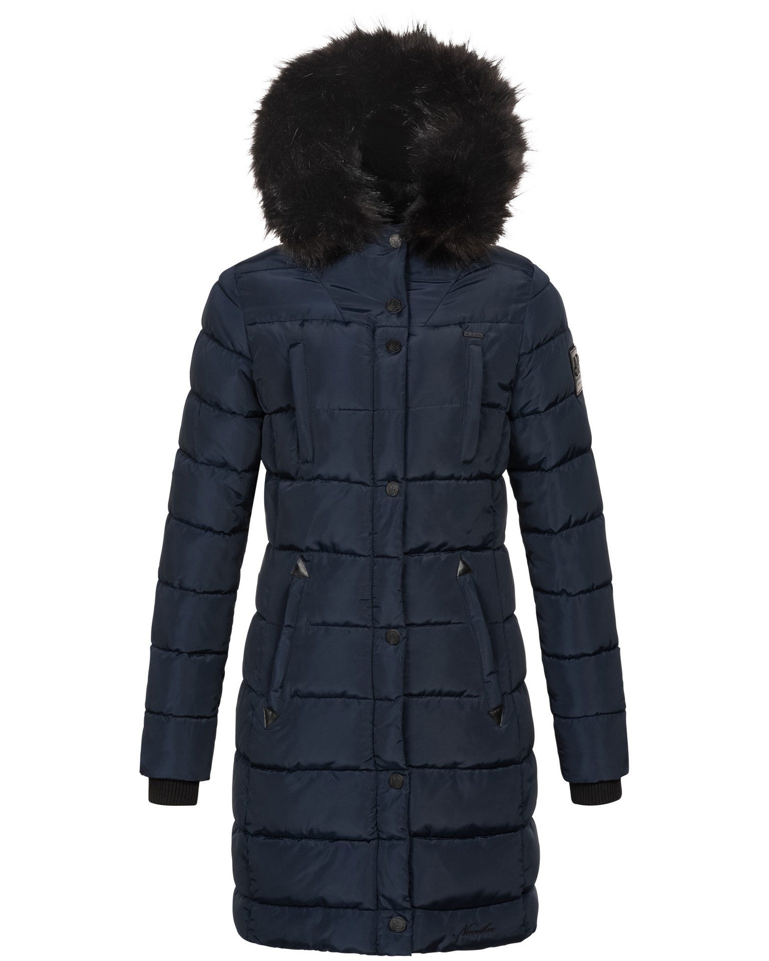 Navahoo Winterjacke Steppjacke lang mit Kapuze – Warm gefüttert Lange Winterjacke mit Teddyfutter und abnehmbarem Kunstfell