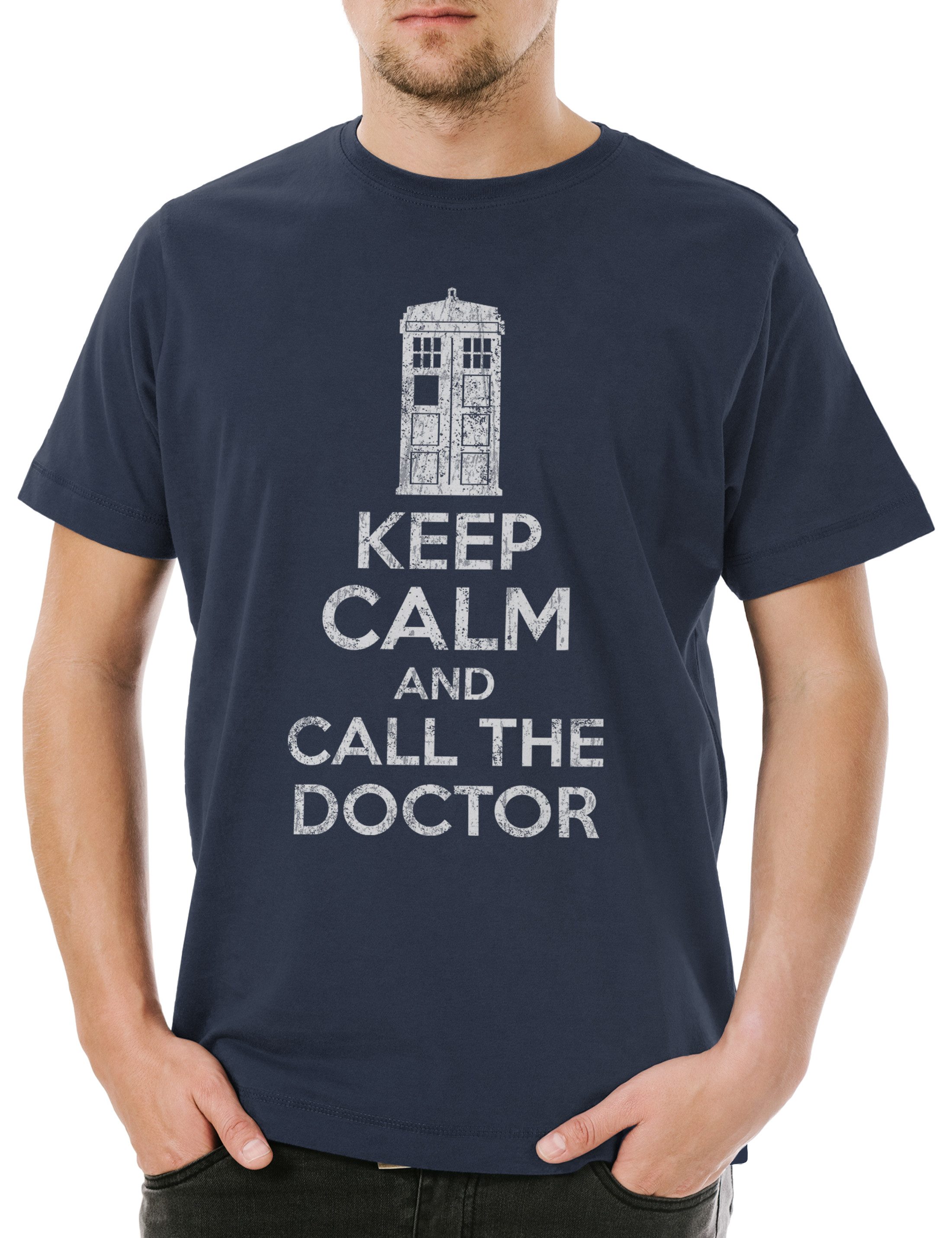 Urban Backwoods Print-Shirt Keep Calm And Call The Doctor Herren T-Shirt Doktor Kult Who Phone (1-tlg) Booth Graham Yasmin Ryan