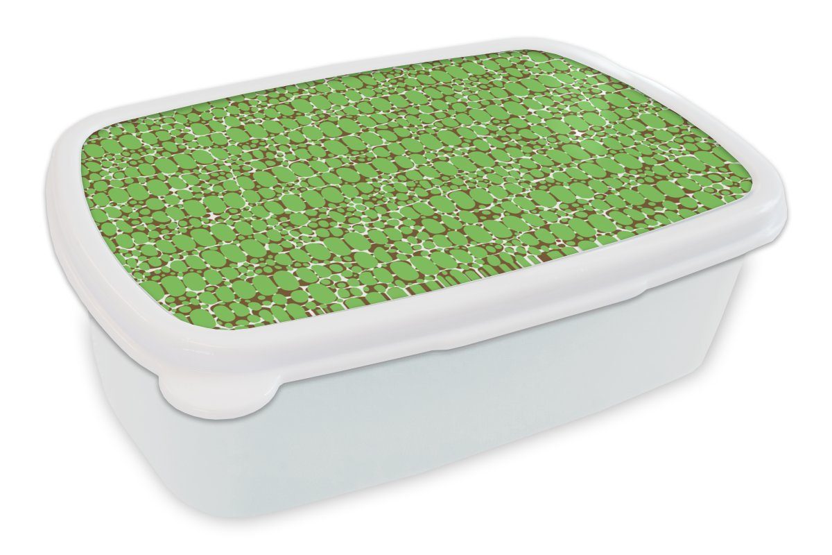 MuchoWow Lunchbox Krokodil - Textur - Muster - Grün, Kunststoff, (2-tlg), Brotbox für Kinder und Erwachsene, Brotdose, für Jungs und Mädchen weiß