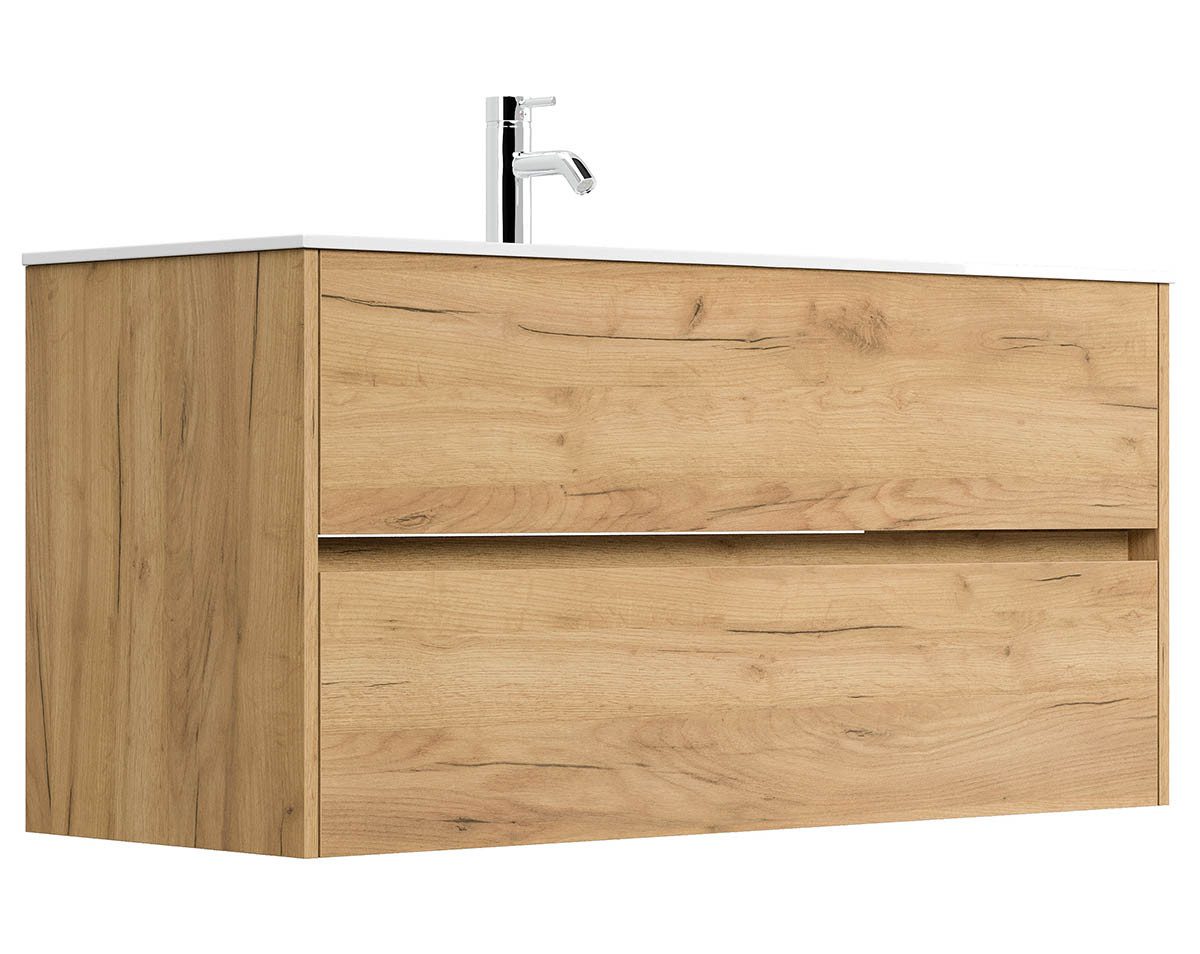 Posseik Waschtisch-Set Badmöbel Waschtisch LIMES 120cm, inkl. Waschbecken, gold-eiche, (Badmöbel Set, 1-St., Waschtisch Set)