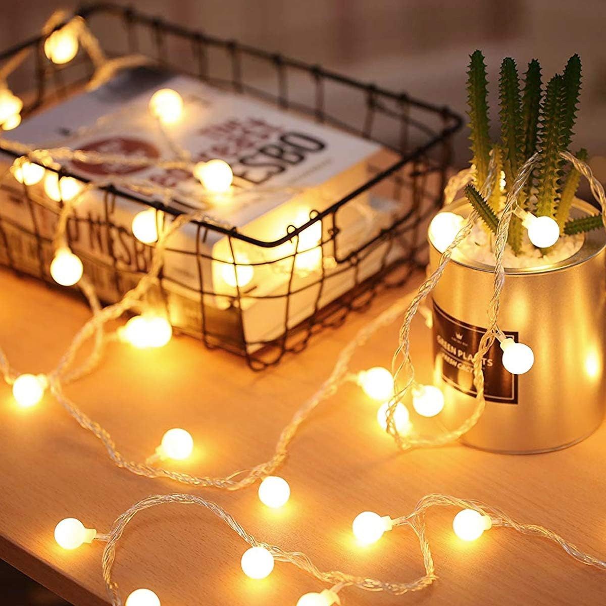 FELIXLEO LED-Lichterkette 5M 40 LED Globe Lichterkette Batterie Warmweiß Für Garten Deko
