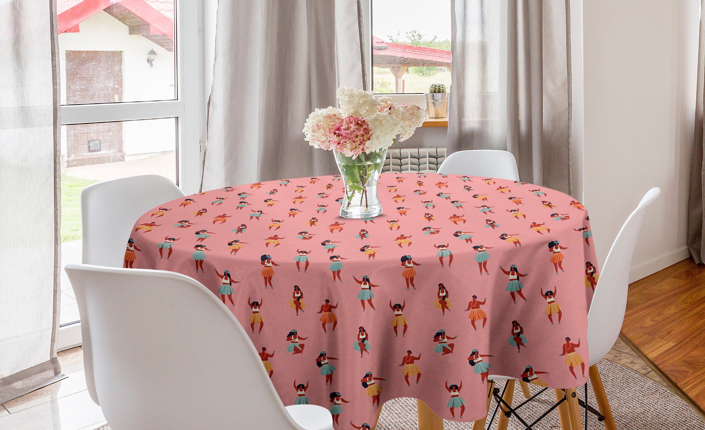 Abakuhaus Tischdecke Kreis Tischdecke Abdeckung für Esszimmer Küche Dekoration, Hawaii Damen-Tanzen Ukulele | Tischdecken