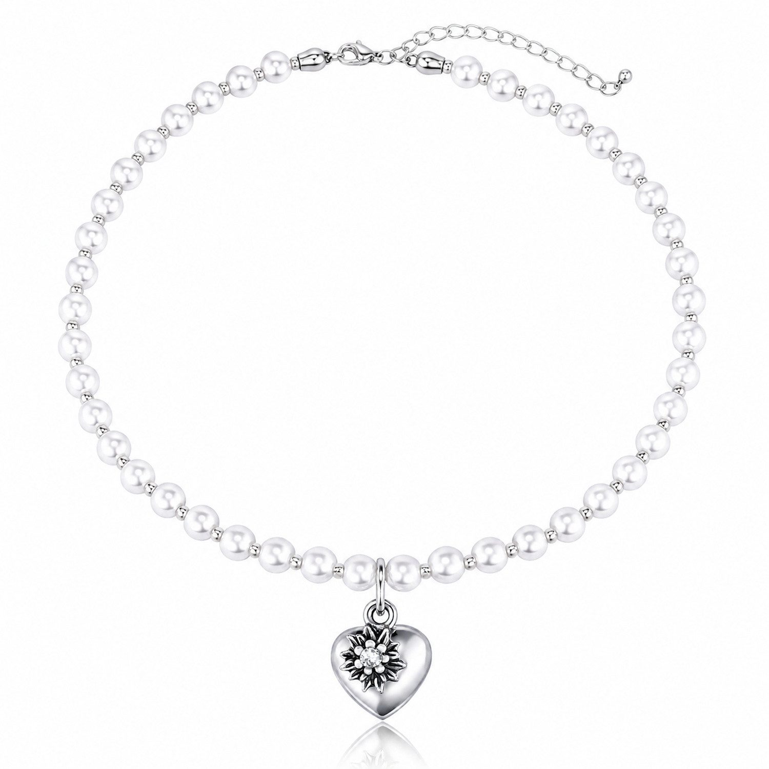 LUISIA® Perlenkette Kinder "Luna" mit Herz, Edelweiß und Kristallen von Swarovski® (1-tlg., inkl. Schmuckbox)