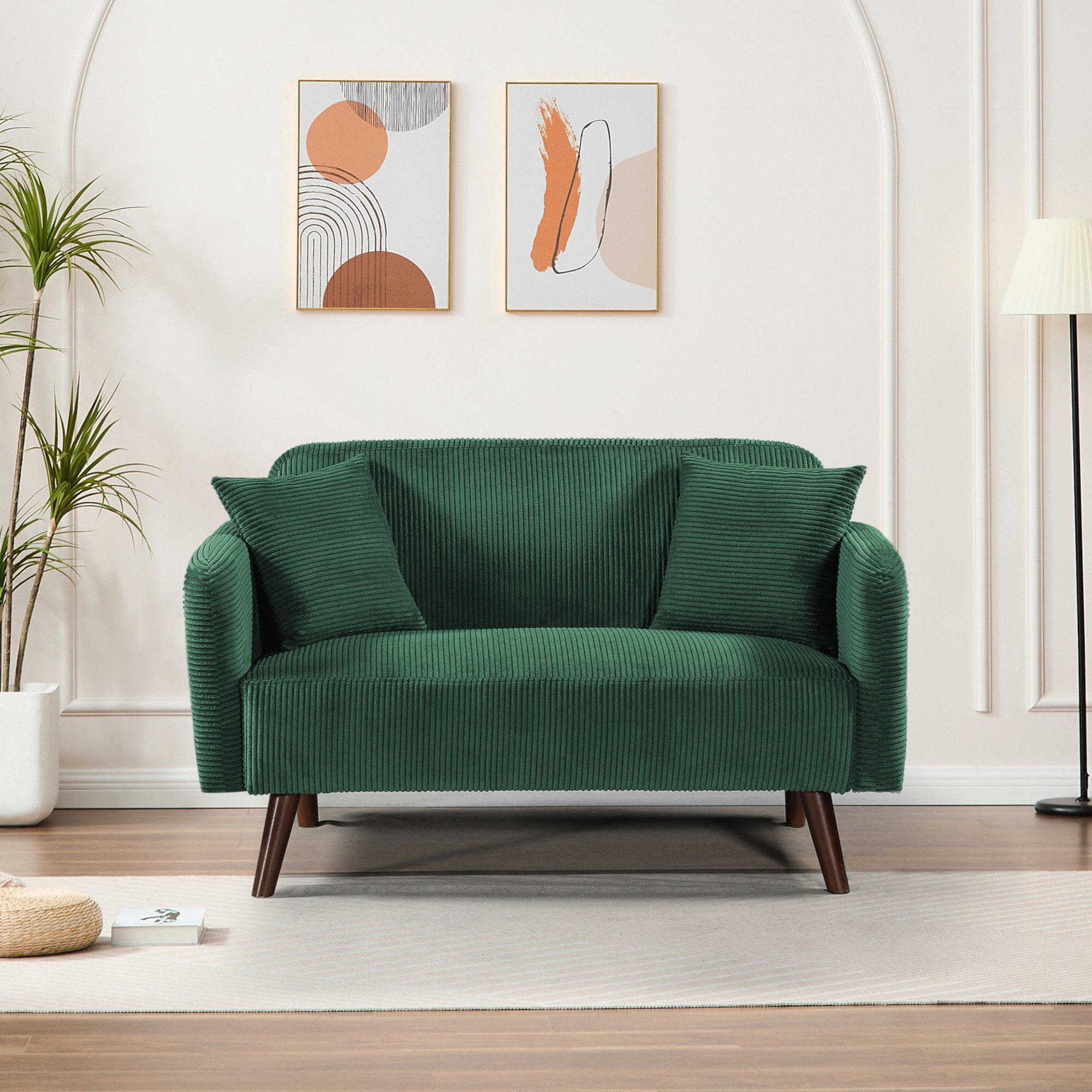 en.casa Sofa, 2-Sitzer »Midt« gepolstert Cord 132 x 70 x 81 cm Grün günstig online kaufen