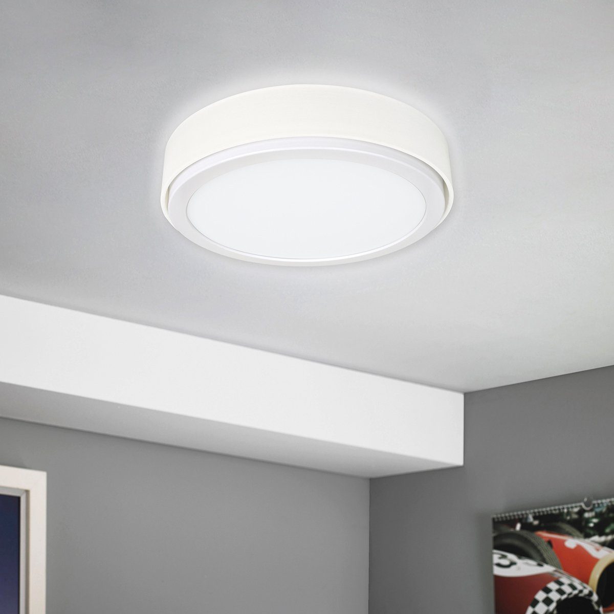 MeLiTec LED Deckenleuchte D85, warmweiß, LED, Panel, Leuchte, Wandleuchte, Deckenleuchte, 900 Lumen, Stoffschirm, Rund, Weiß | Deckenlampen