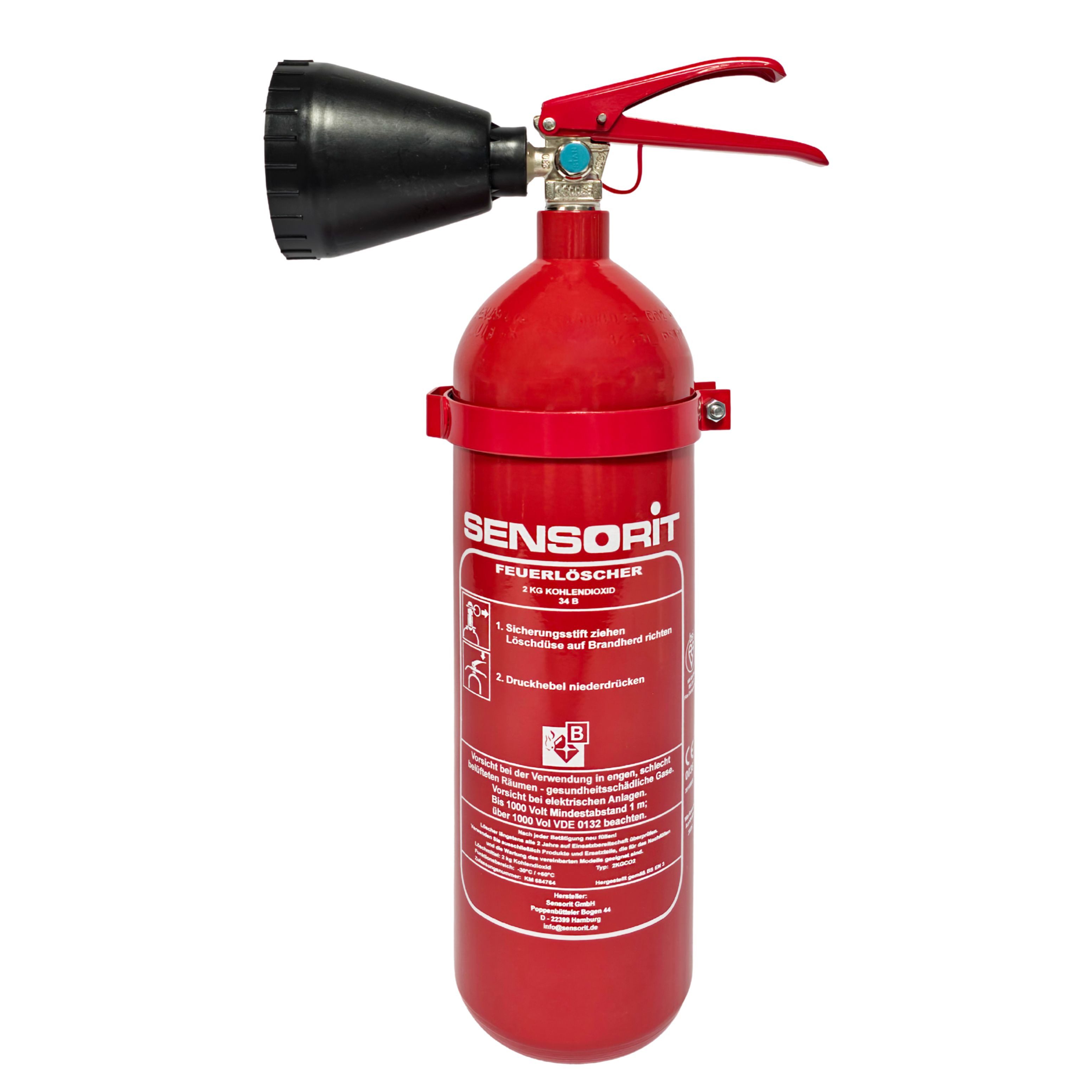 Sensorit Aerosol-Feuerlöscher CO2 Feuerlöscher, 2kg Kohlendioxid, Löscher für EDV inkl. Wandhalter, (1-St)
