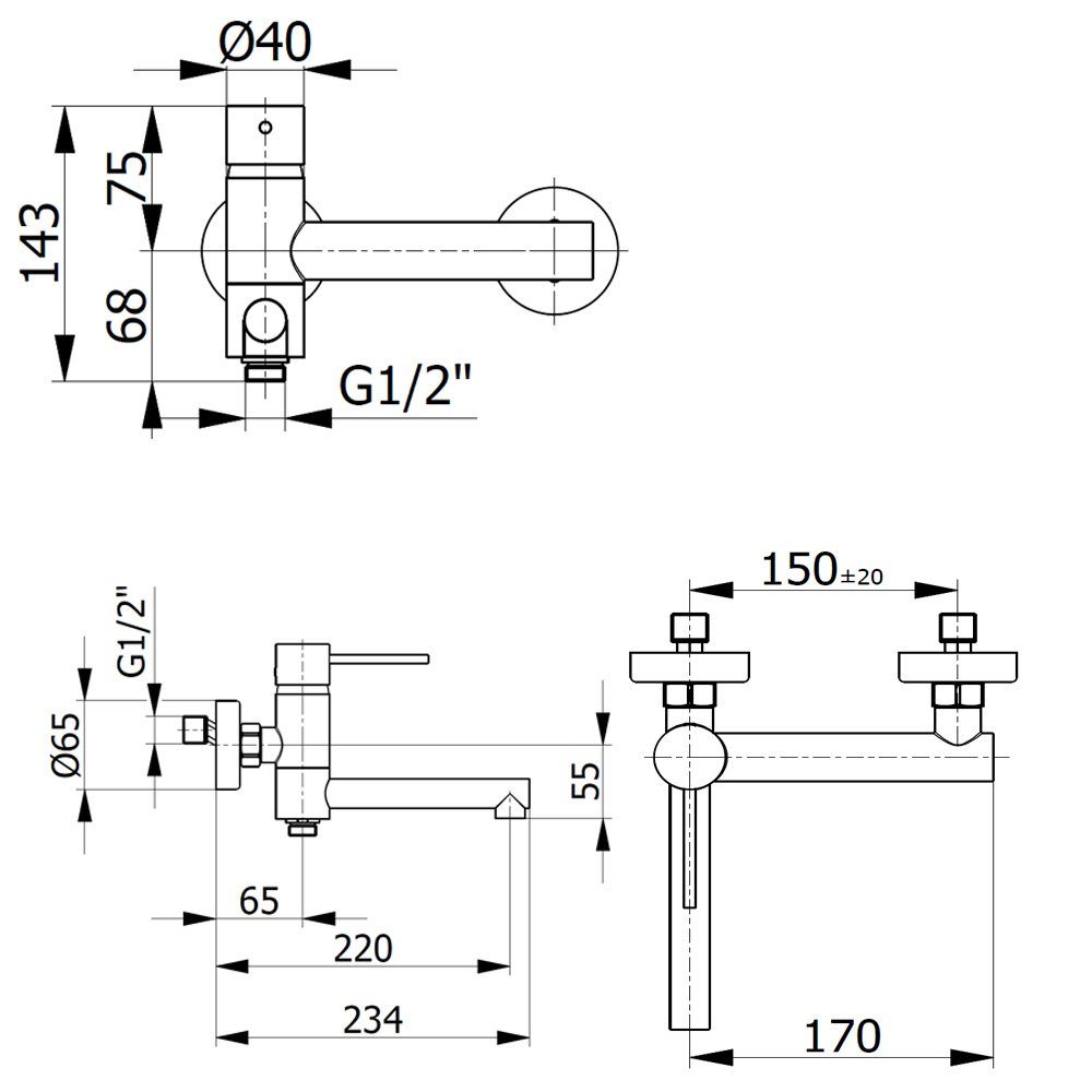 Thumbnail - HAK Badewanne SPIKE Wannenarmatur mit Handbrause, Chrom, Abstand 150mm