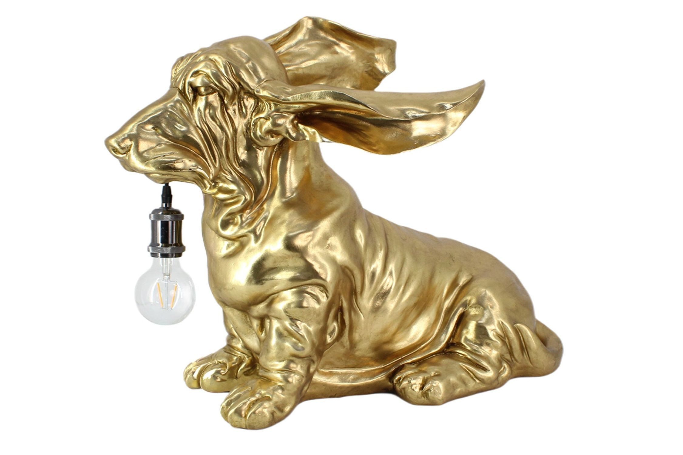 Licht-Erlebnisse Tischleuchte GAVOI, ohne Leuchtmittel, Statue Dackel 50 cm hoch Handarbeit Polyresin in Gold für E27