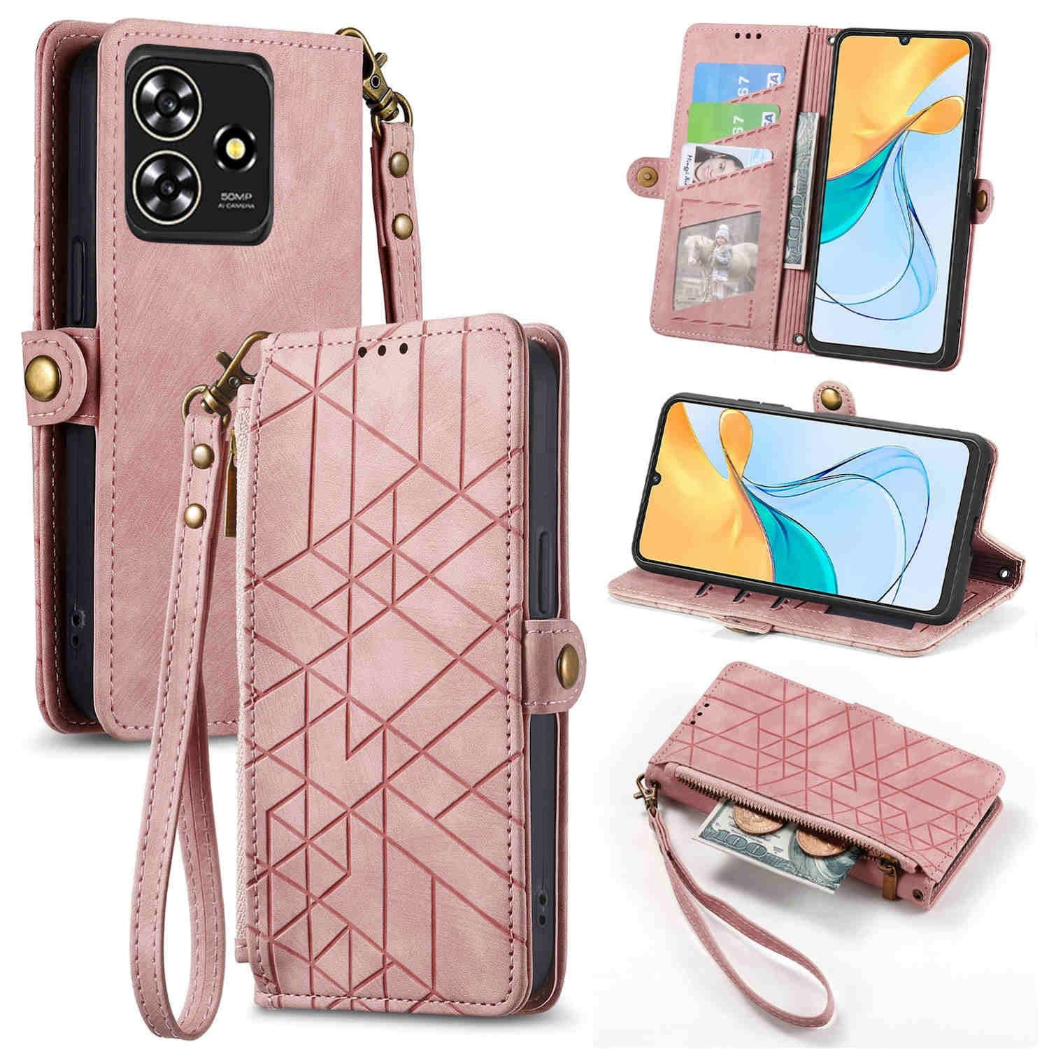 Wigento Handyhülle Für ZTE Blade A73 4G Tasche Book Wallet Zipper Design Hülle Etuis Case
