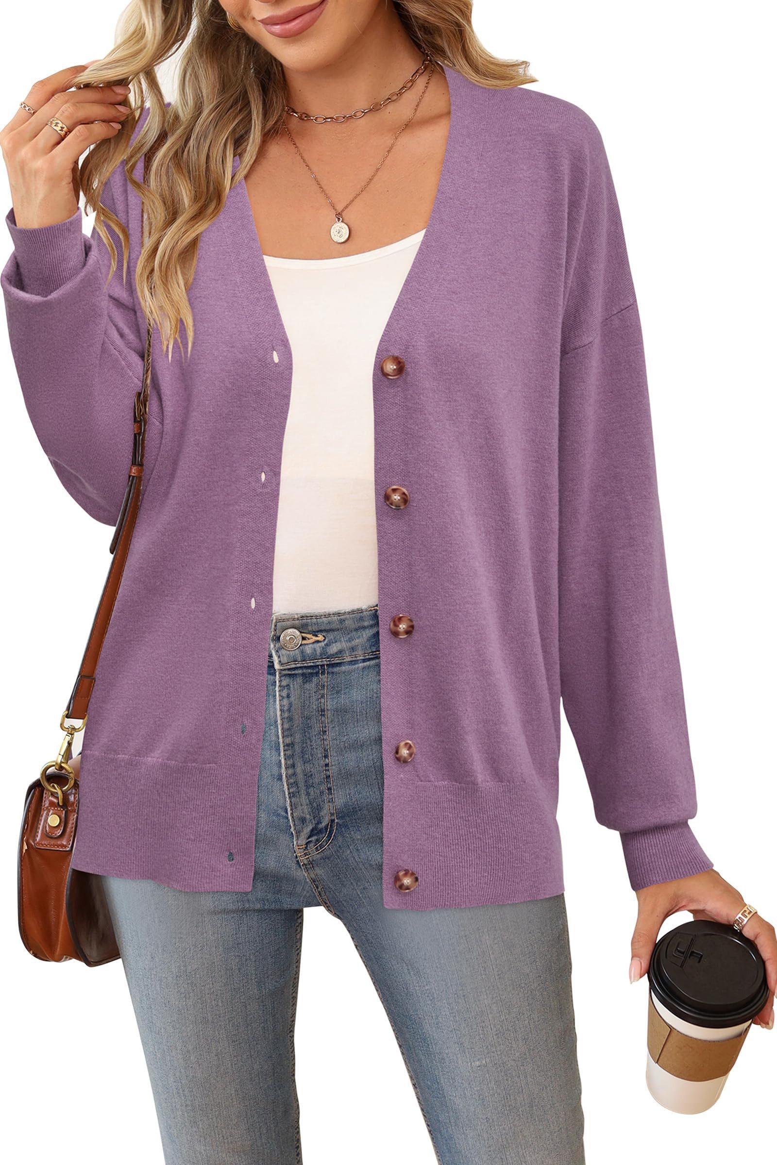 Arach&Cloz Strickjacke Damen Cardigan Strickmantel V-Ausschnitt Langarm mit Knöpfen für Frühling Herbst