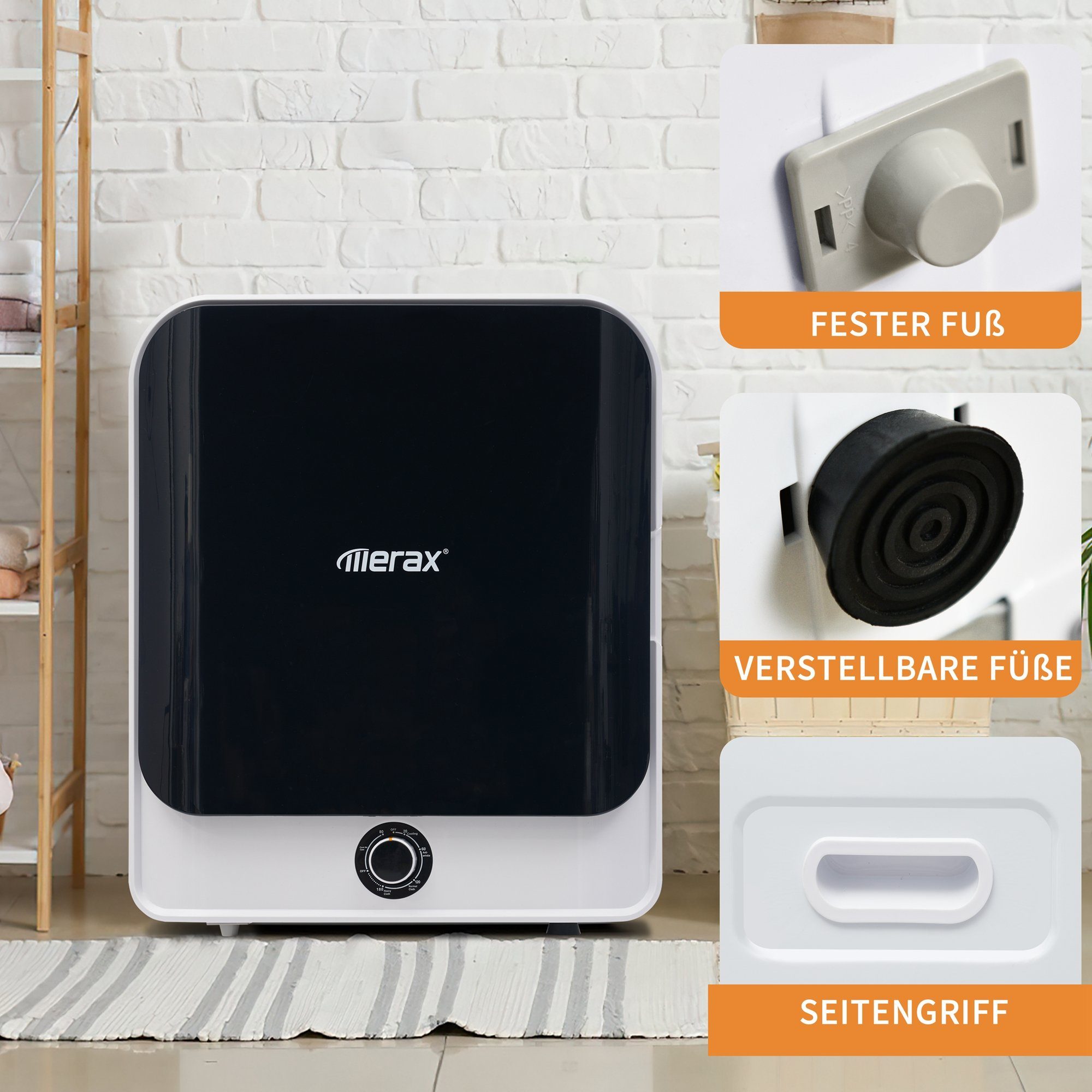 Merax Ablufttrockner mit PTC-Heizelement, Doppelte Filterung, Frontlader, mini-Wäschetrockner freistehend/hängend, Timer