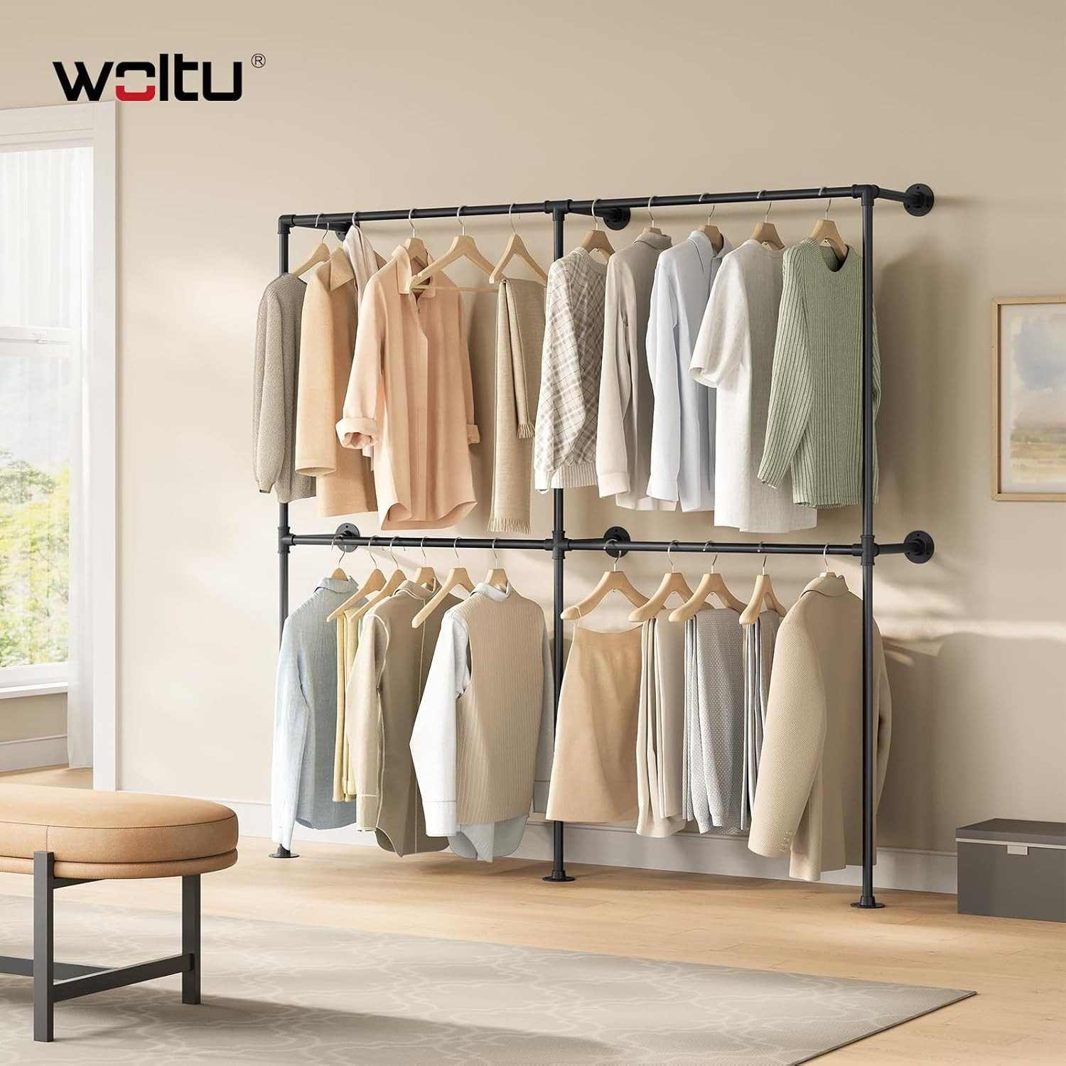 Woltu Kleiderständer, Offener Garderobenständer Wandmontage, Schwarz, 193 x günstig online kaufen