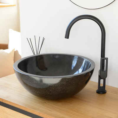 wohnfreuden Aufsatzwaschbecken Terrazzo Waschbecken BASCOM 42 cm schwarz mit grau gesprenkelt (Kein Set), 3_125754