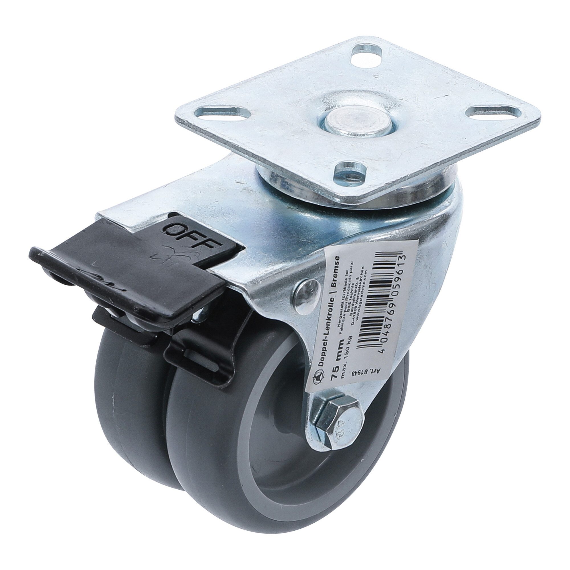 BGS Transportwagen BGS Do it yourself Doppel-Lenkrolle mit Bremse Ø 75 mm