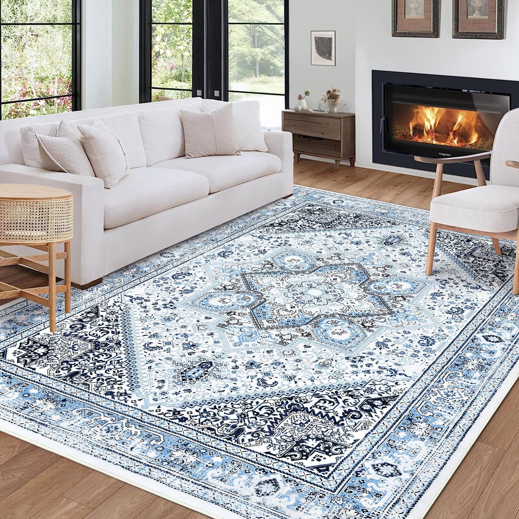 GarveeMore Teppich Vintage Anmut Orientteppich Niedrigflor-Teppich Designteppich, rechteckig, Maschinenwaschbar Rutschfest für Wohnzimmer, Schlafzimmer, Küche, Flur