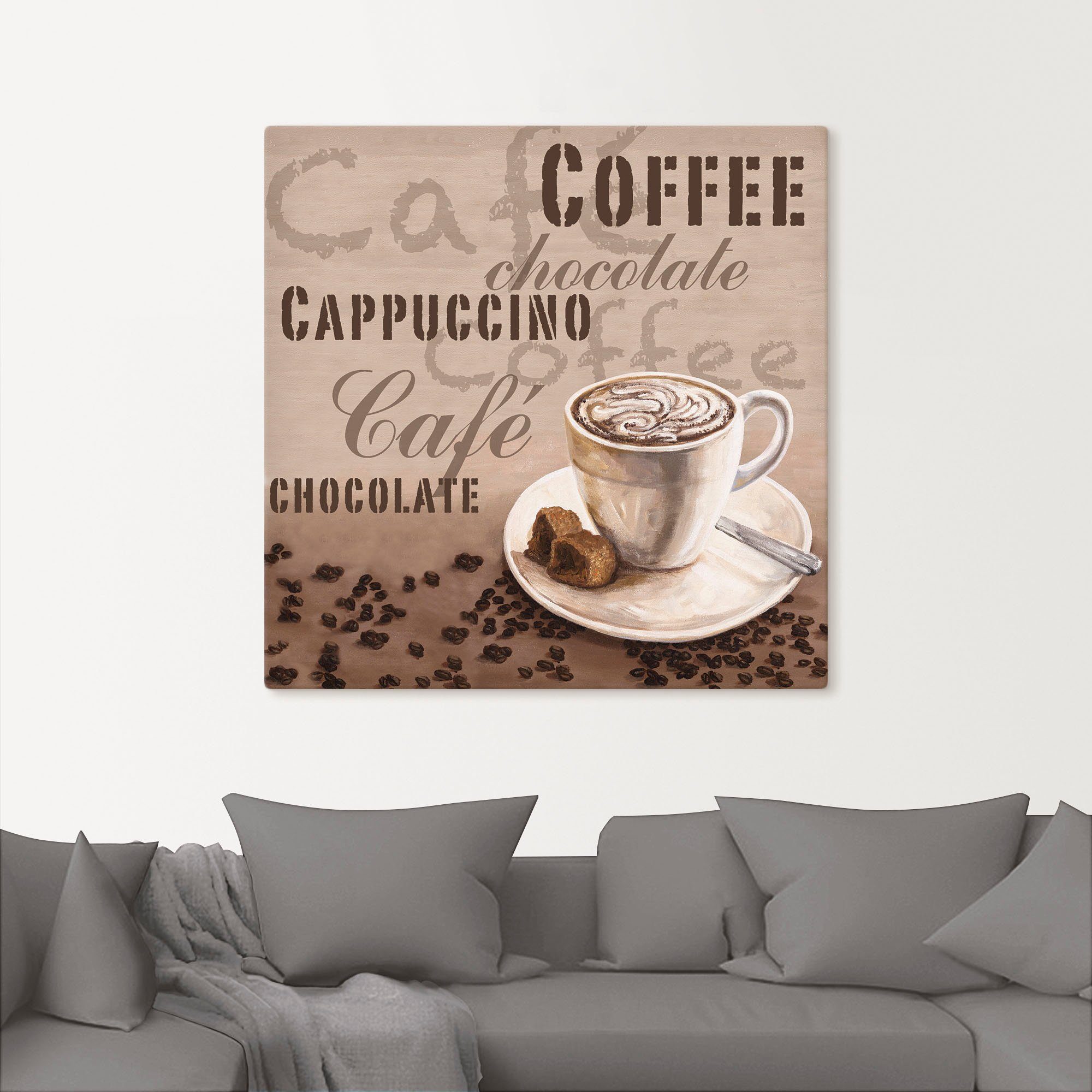 Größen Wandaufkleber Alubild, versch. Leinwandbild, Schokolade (1 als oder Poster in St), Cappucino, Artland Getränke Wandbild -