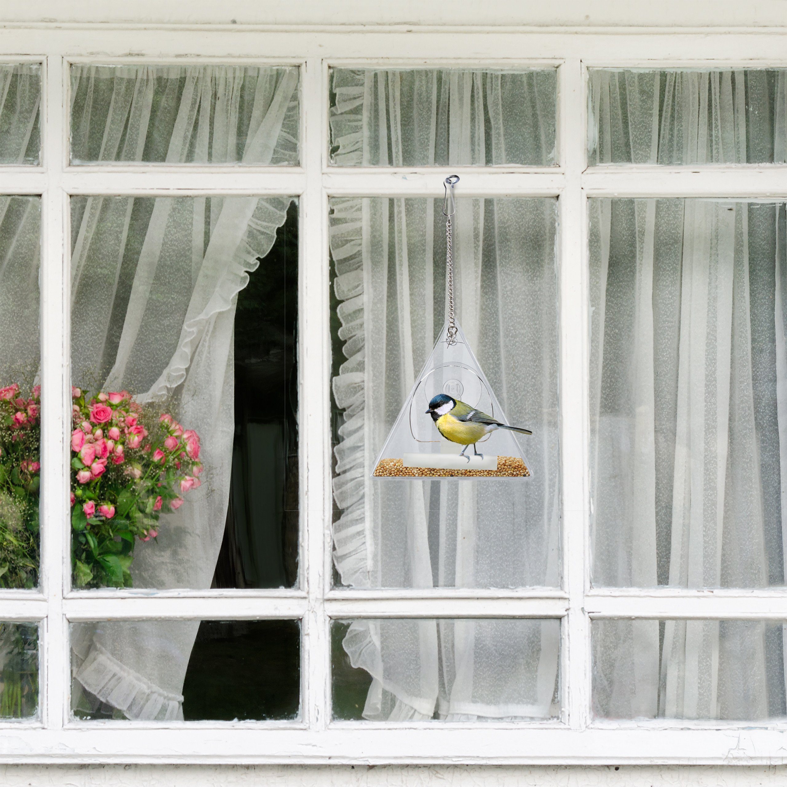 x Fenster Vogelhaus dreieckig 4 relaxdays Vogelfutterhaus