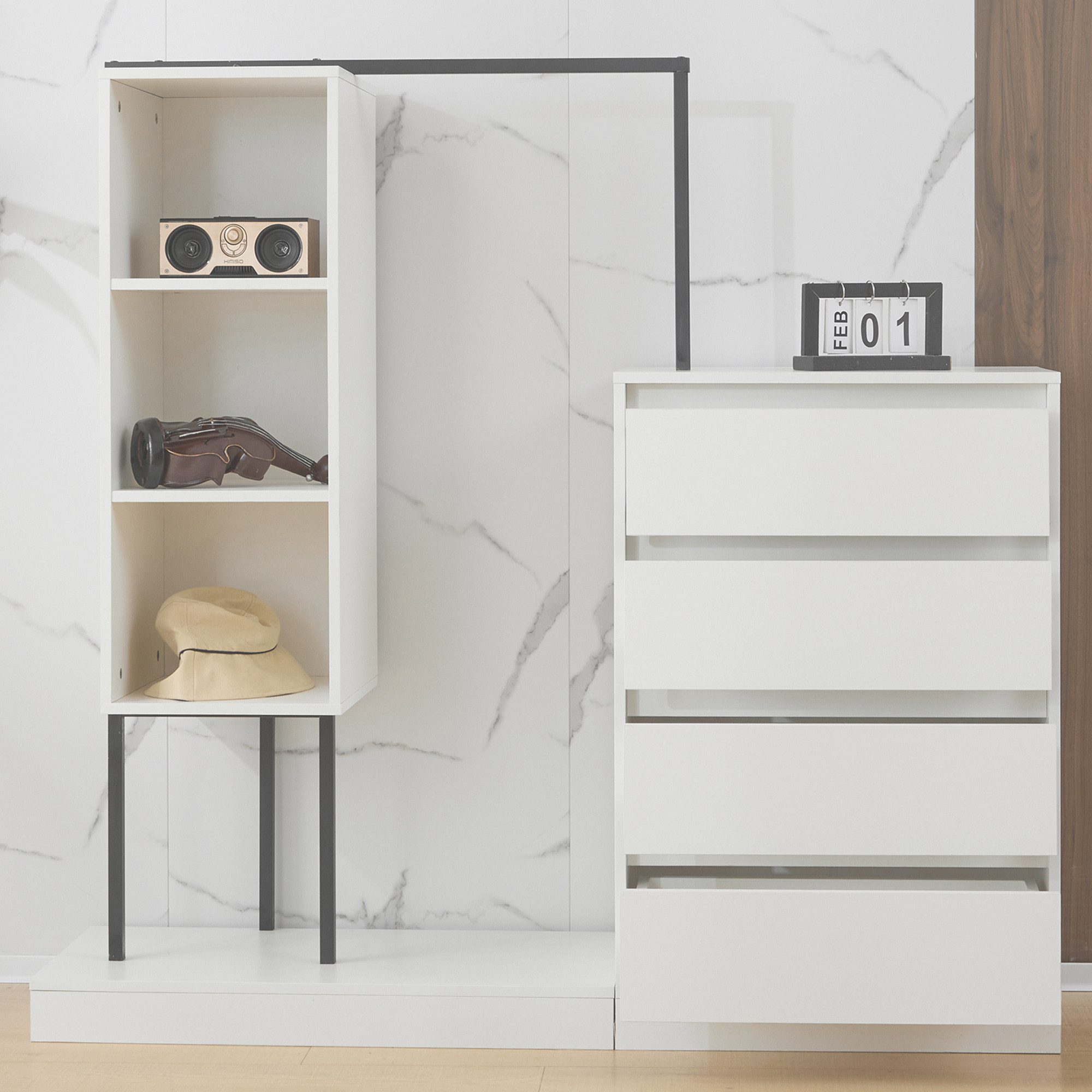 Ulife Garderoben-Set Schubladenschrank mit mehrere Stauraumzonen, Kleiderst günstig online kaufen