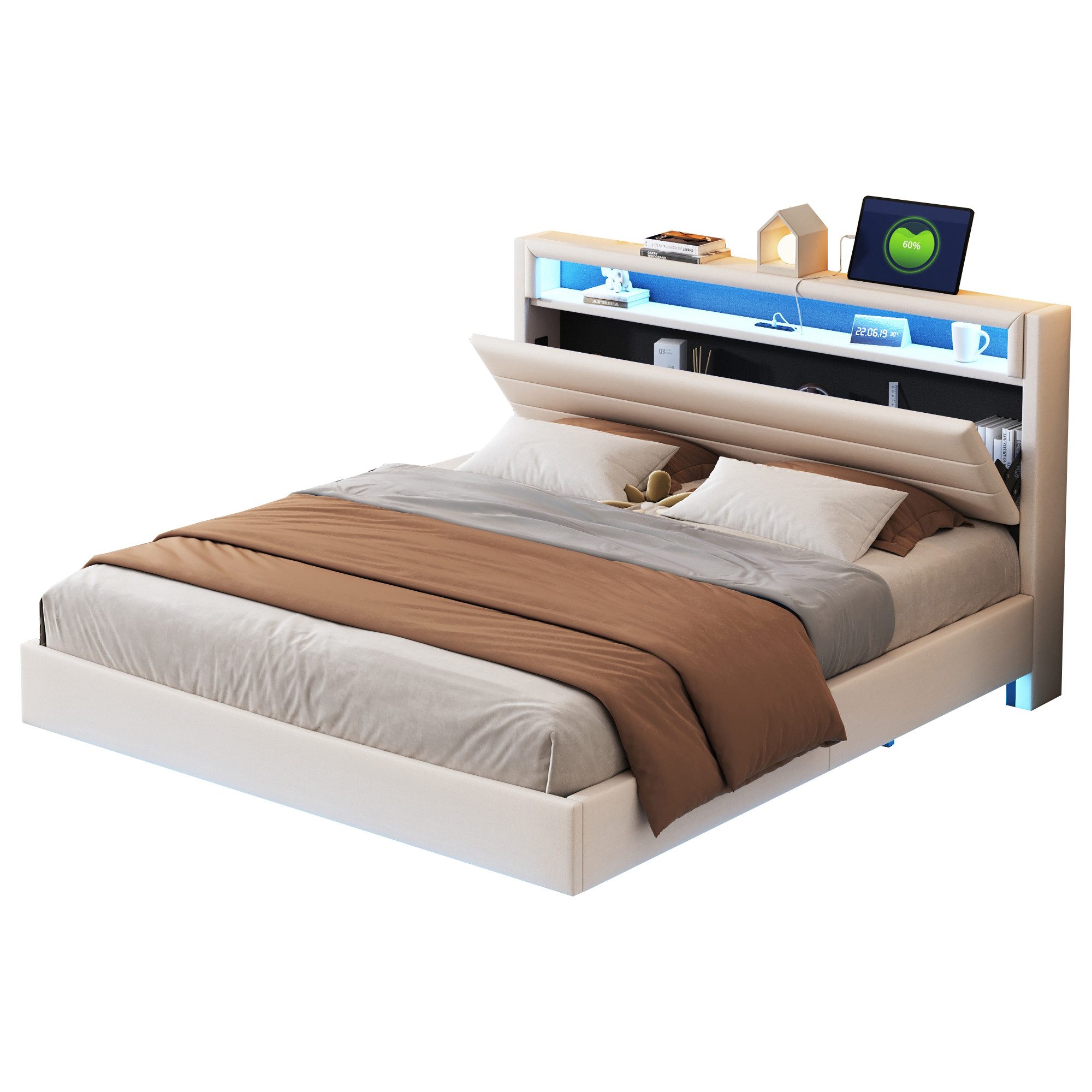 REDOM Polsterbett Doppelbett mit USB-Steckdose und günstig online kaufen