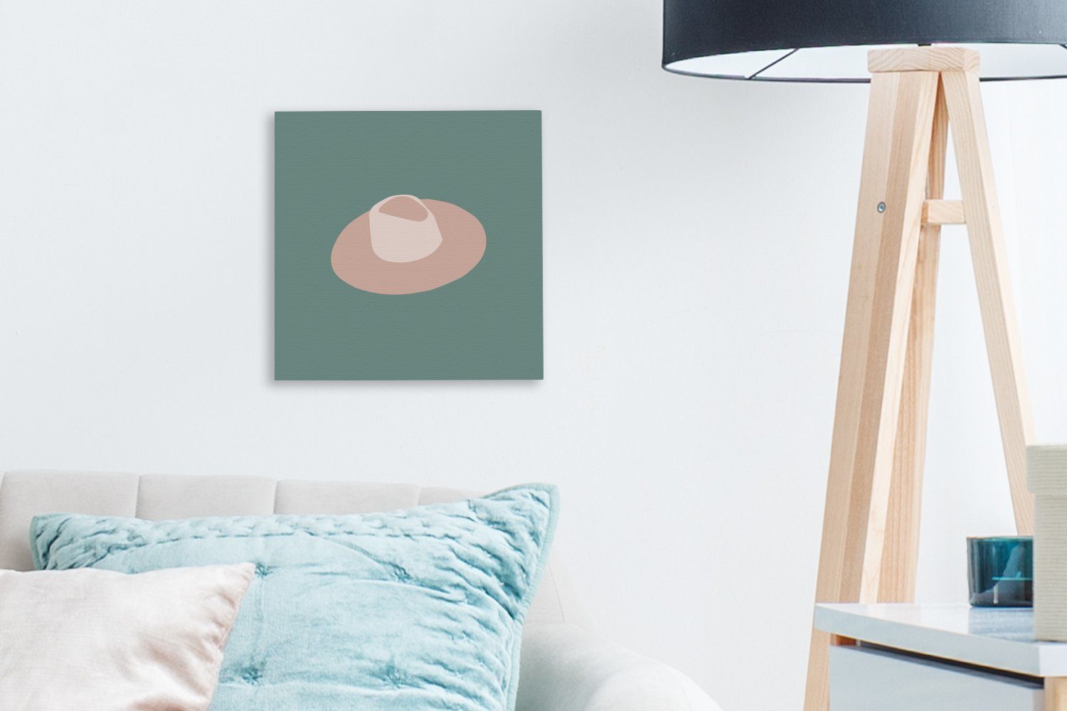 OneMillionCanvasses® Leinwandbild Sommer - Hut für Grün, - Bilder Wohnzimmer St), (1 Schlafzimmer Leinwand