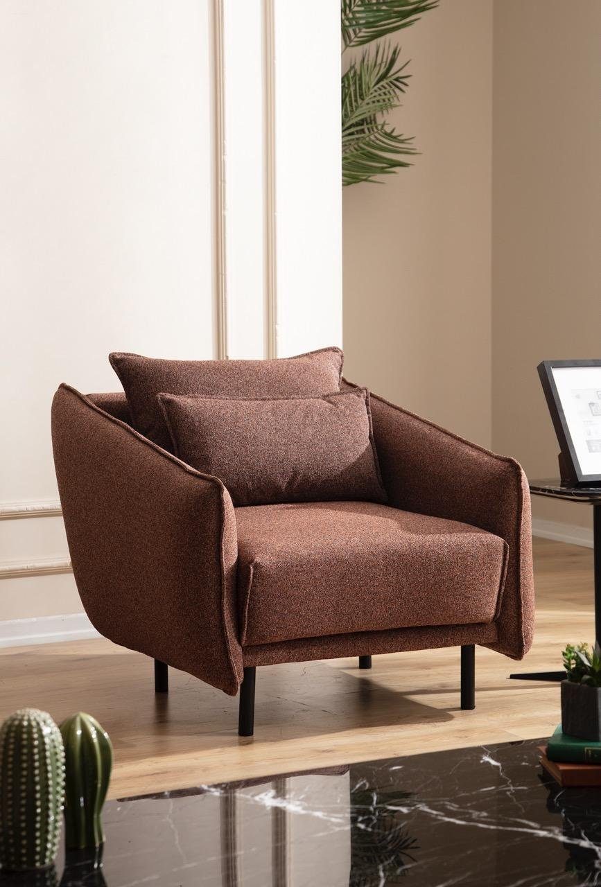 Sofa 1 Teile, 3+3+1 Sofagarnitur in Made Design, Sitzer Stoff Sessel Sofa Luxus JVmoebel braun Sofas Europa