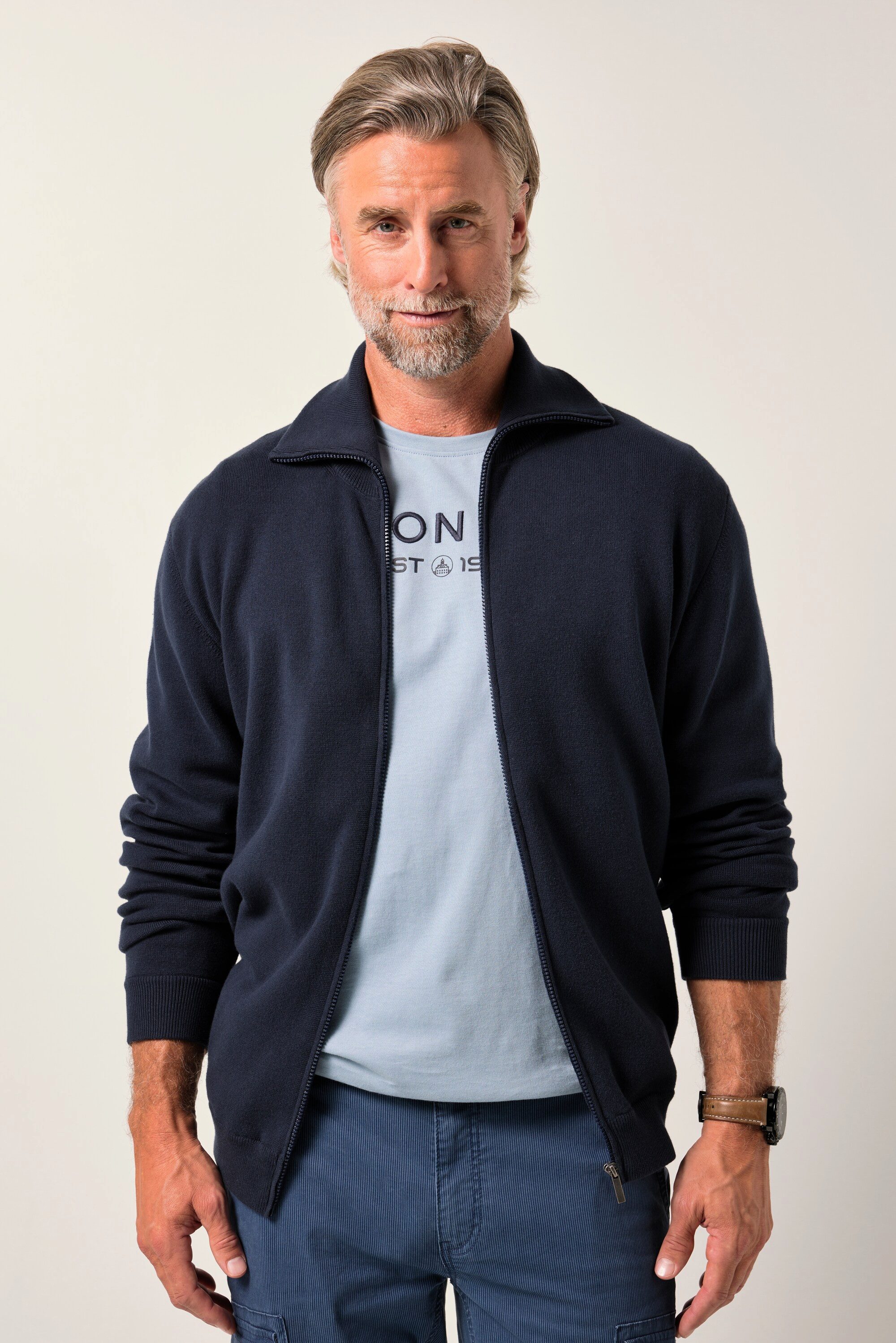 Boston Park Poloshirt Strickjacke Milanostrick Stehkragen