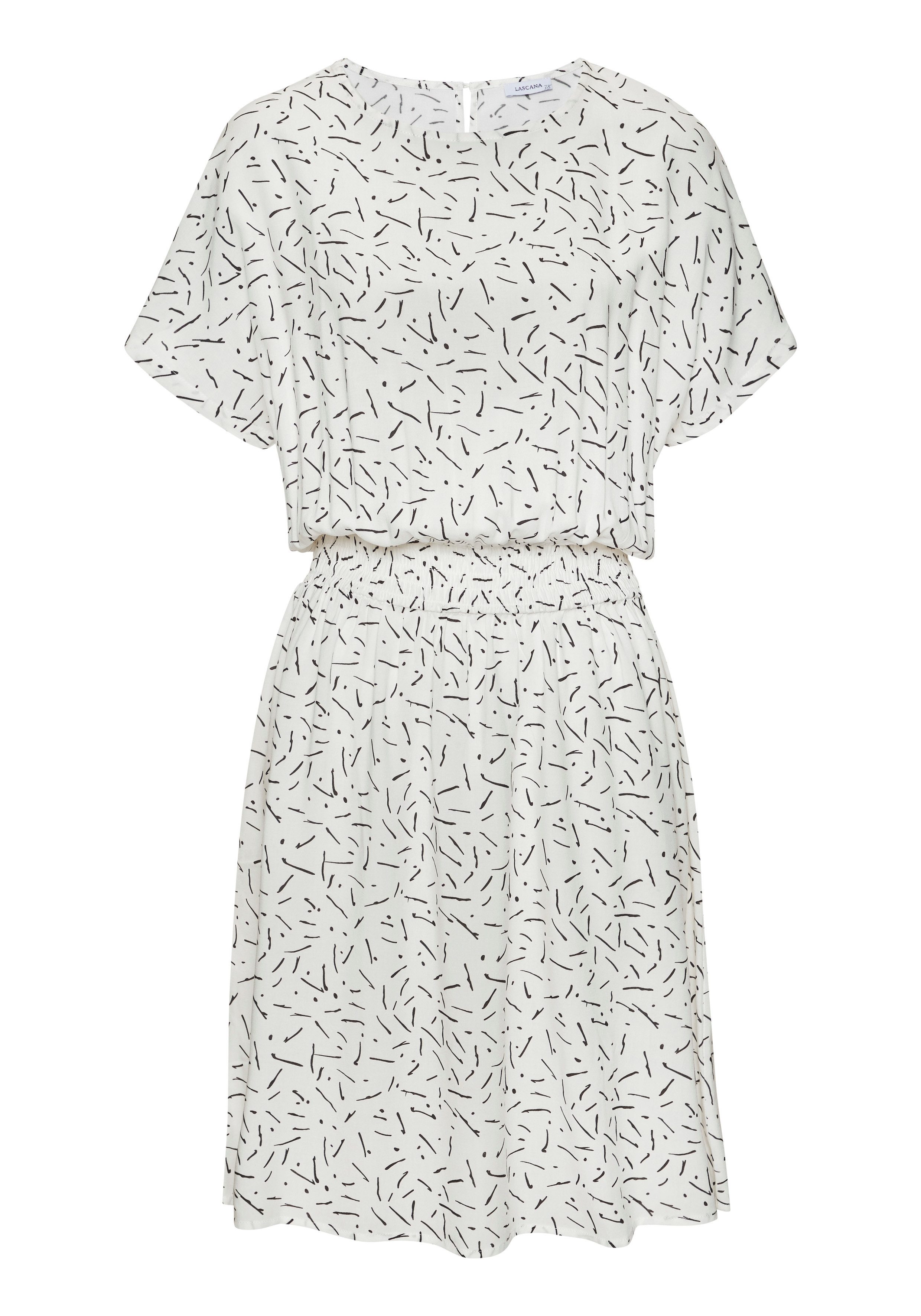 LASCANA Sommerkleid in lässiger Form mit kurzen Ärmeln Webkleid aus Viskose, Viskosekleid mit grafischem Druck, kurzes Kleid
