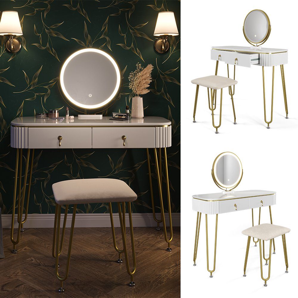 Vicco Schminktisch Grace, Weiß Hochglanz, 100 cm mit LED Beleuchtung und Ho günstig online kaufen