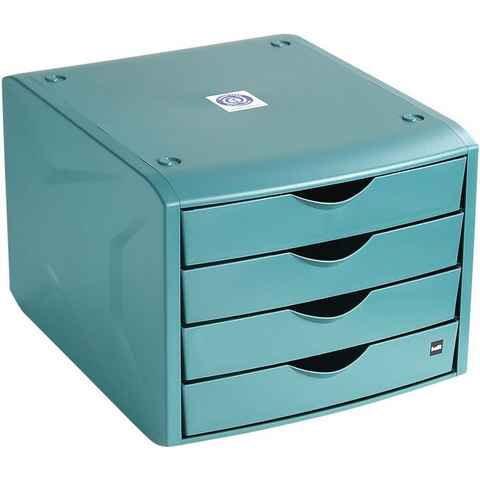 HELIT Schubladenbox the green chameleon, mit 4 Schubladen, geschlossen, stapelbar, Recycling-Kunststoff