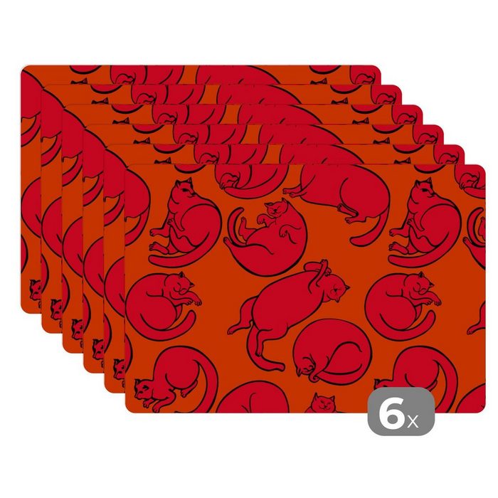 Platzset Muster - Katze - Orange - Jungen - Mädchen - Kinder - Kind MuchoWow (6-St) Platzset Platzdecken Platzmatte Tischmatten Schmutzabweisend