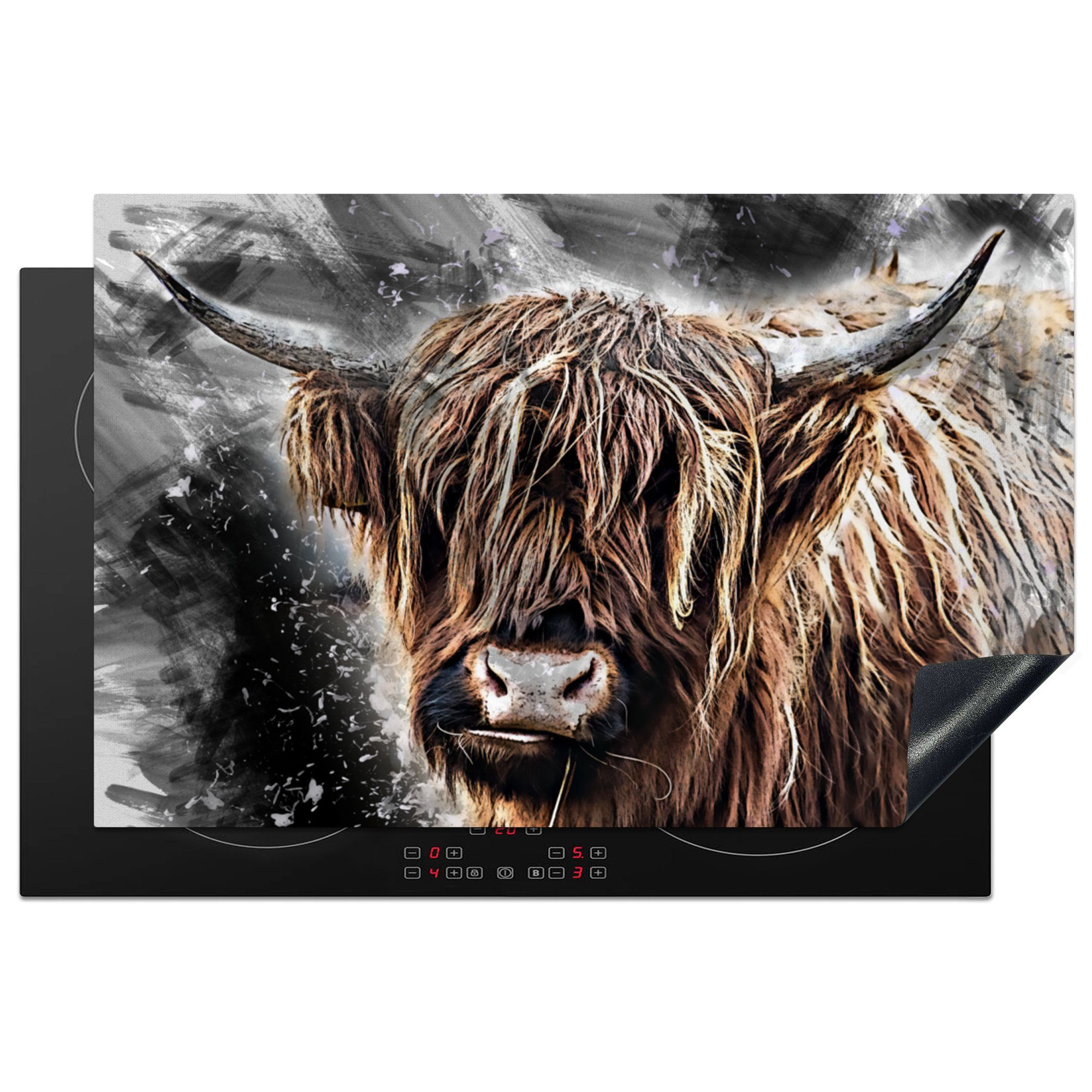 MuchoWow Herdblende-/Abdeckplatte Schottischer Highlander - Farbe - Kuh, Vinyl, (1 tlg), 81x52 cm, Induktionskochfeld Schutz für die küche, Ceranfeldabdeckung