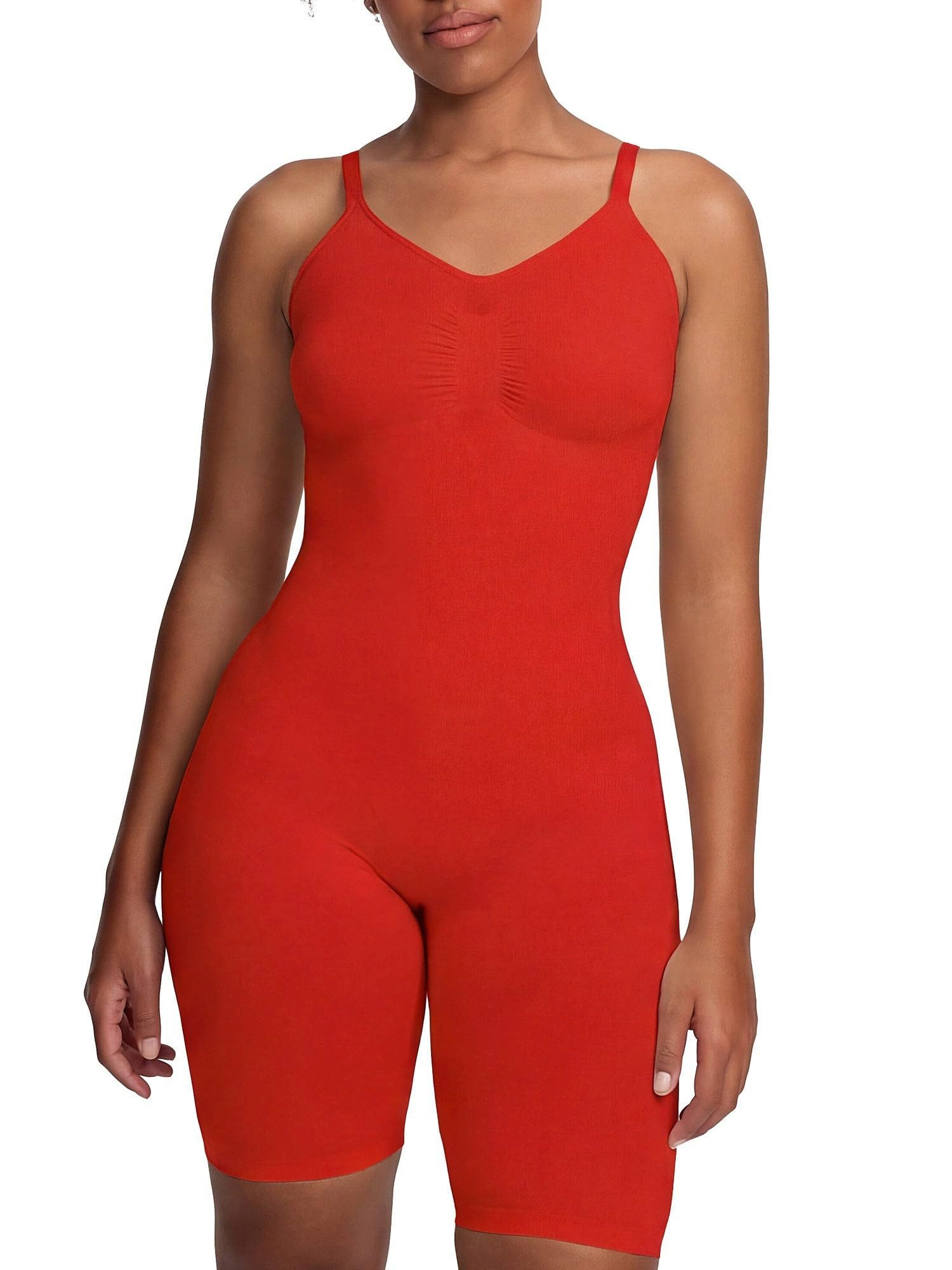 cfab (creamy fabrics) Miederbody Bodysuit Sculpting Shapewear mit Shorts-Fire Red-L (1-tlg) Figurformend