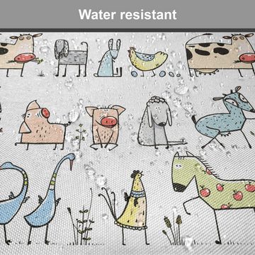 Abakuhaus Stuhlkissen Dekoratives wasserfestes Kissen mit Riemen für Küchensitze, Retro Cartoon Dorf Tiere