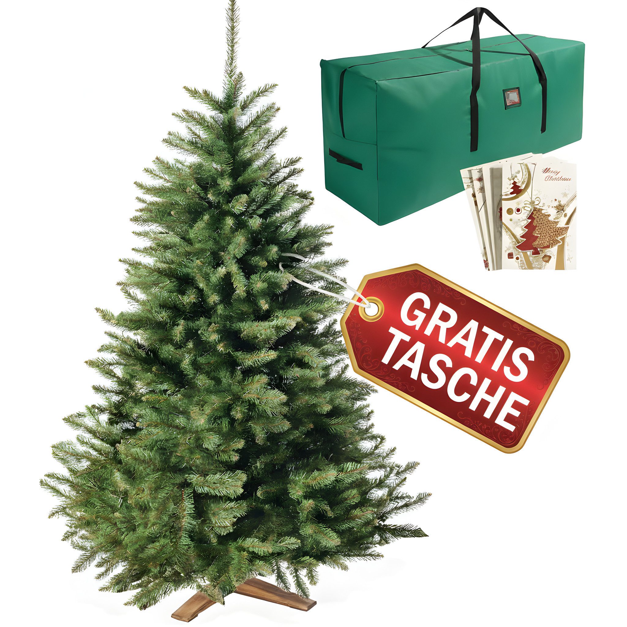 Onbest Künstlicher Weihnachtsbaum massiver Holzständer, Naturgetreu, Tannenbaum, Premium Qualität, schwer entflammbar, 180cm, 220cm
