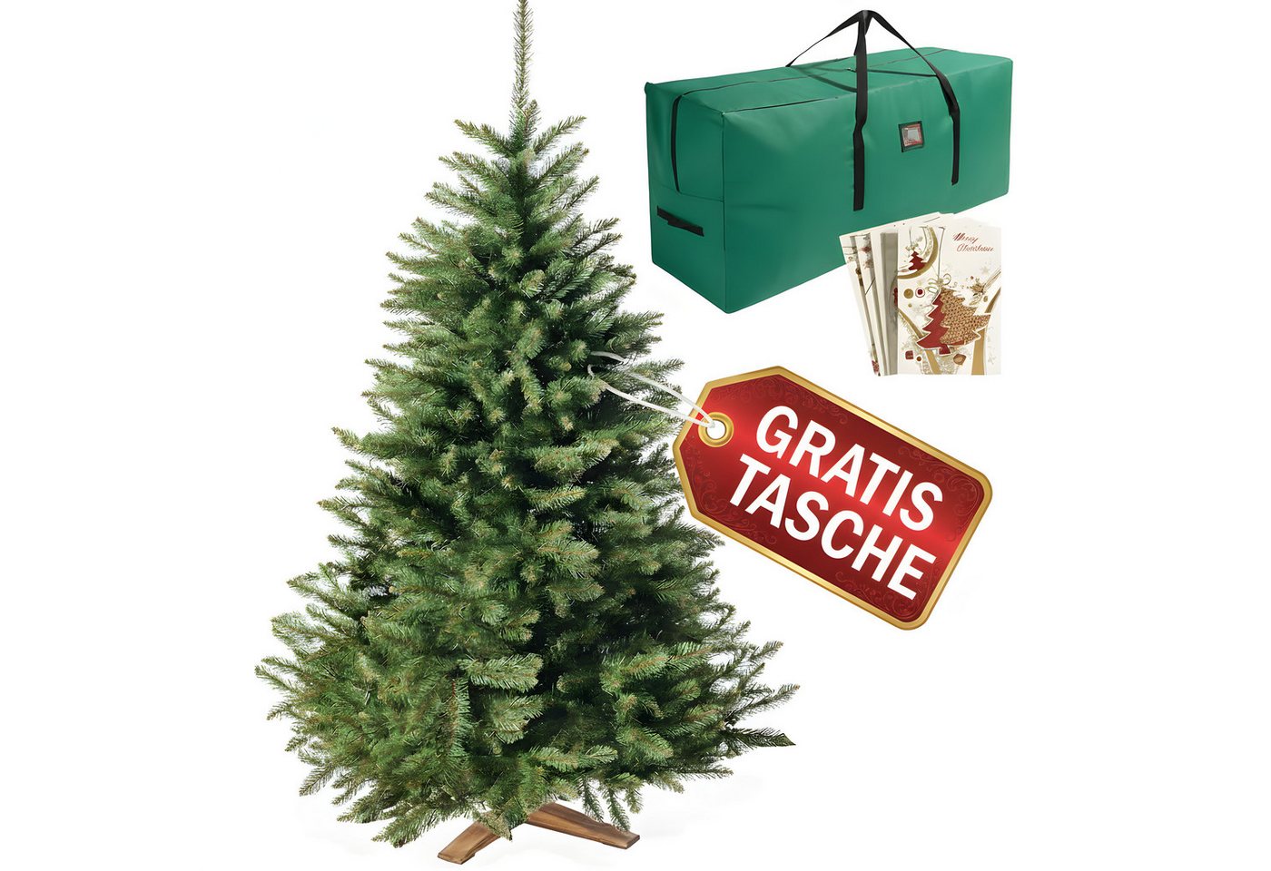 Onbest Künstlicher Weihnachtsbaum massiver Holzständer, Naturgetreu, Tannenbaum, Premium Qualität, schwer entflammbar, 180cm, 220cm