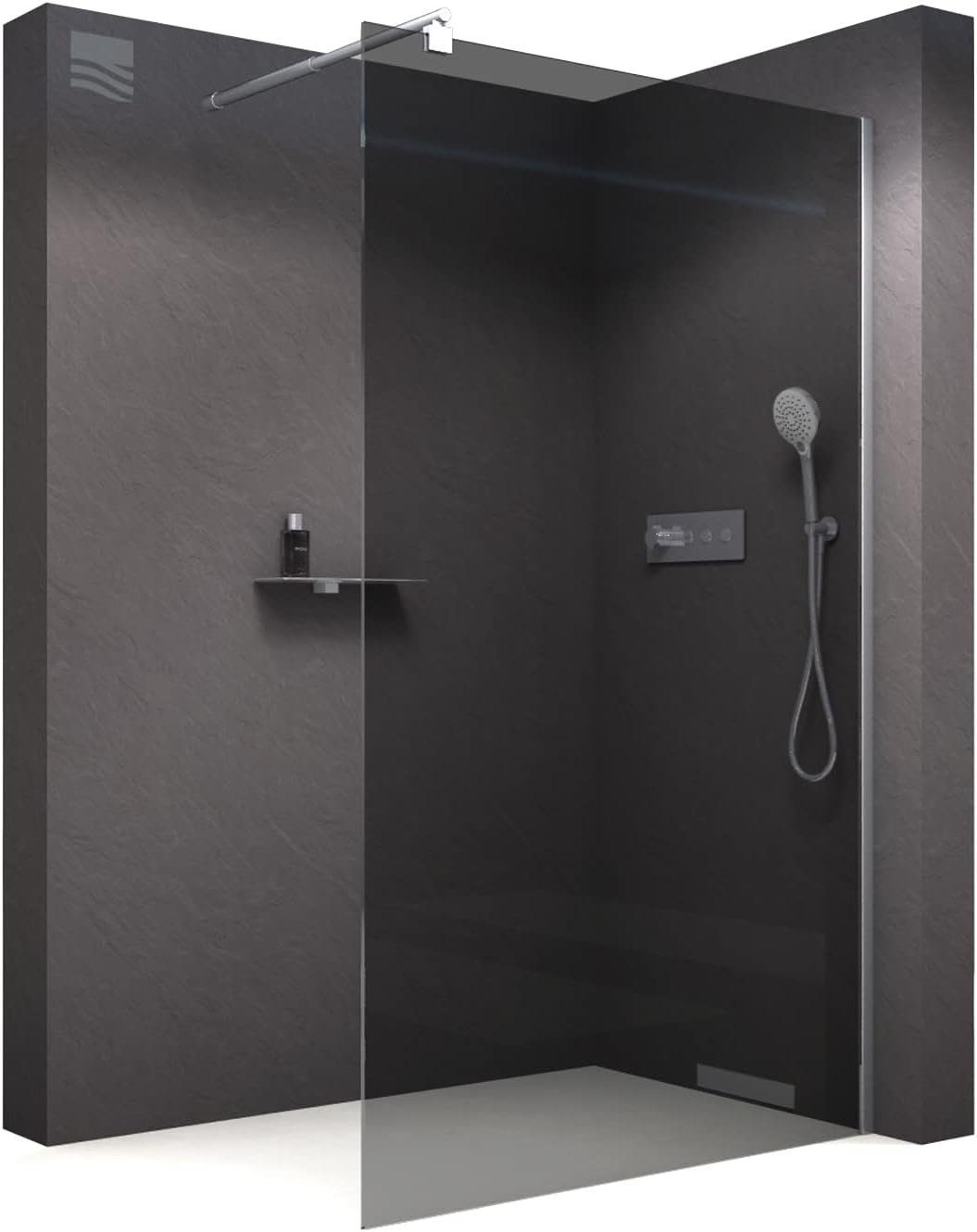 Bernstein Walk-in-Dusche EX101, 10mm ESG-Sicherheitsglas Nano-Beschichtung - Echtglas / Profilfarbe: Chrom, graues Glas / Breite wählbar / Duschabtrennung / 200cm Höhe