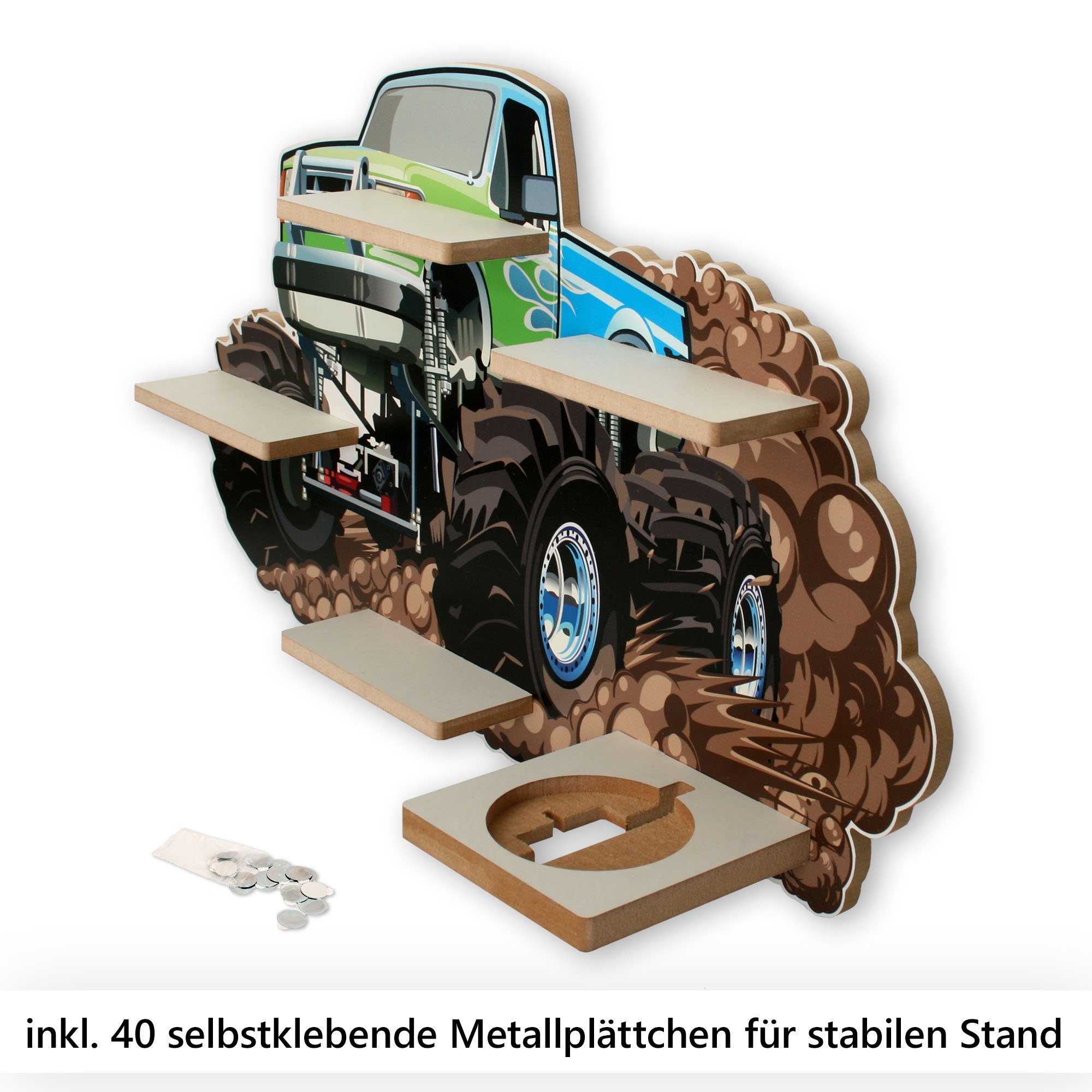 Feder Kreative inkl. für Kinderregal TONIES und MUSIKBOX-REGAL Monstertruck, 40 Metallplättchen TONIE-BOX